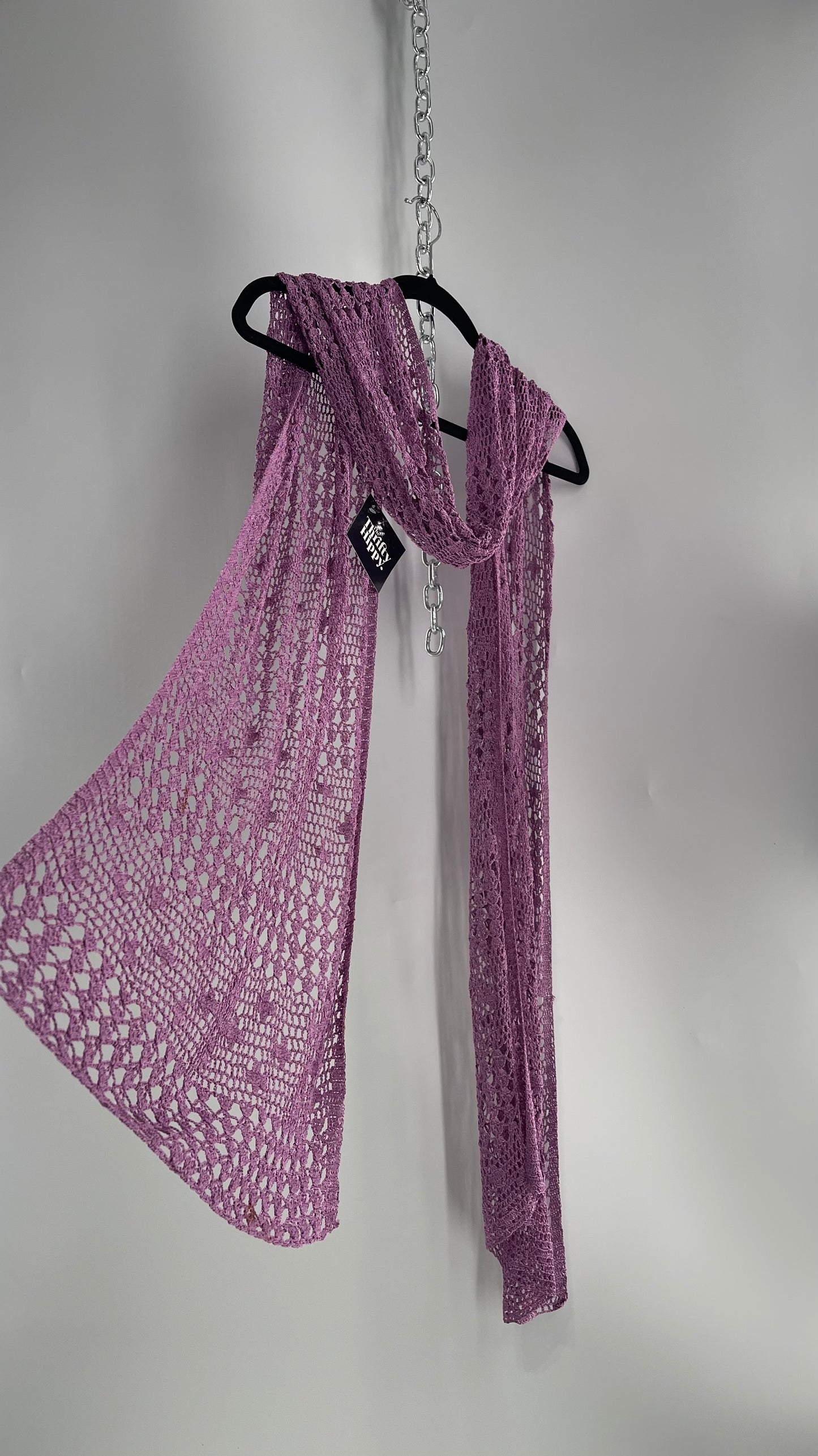 Vintage Purple Crochet Skinny Scarf Extra Long