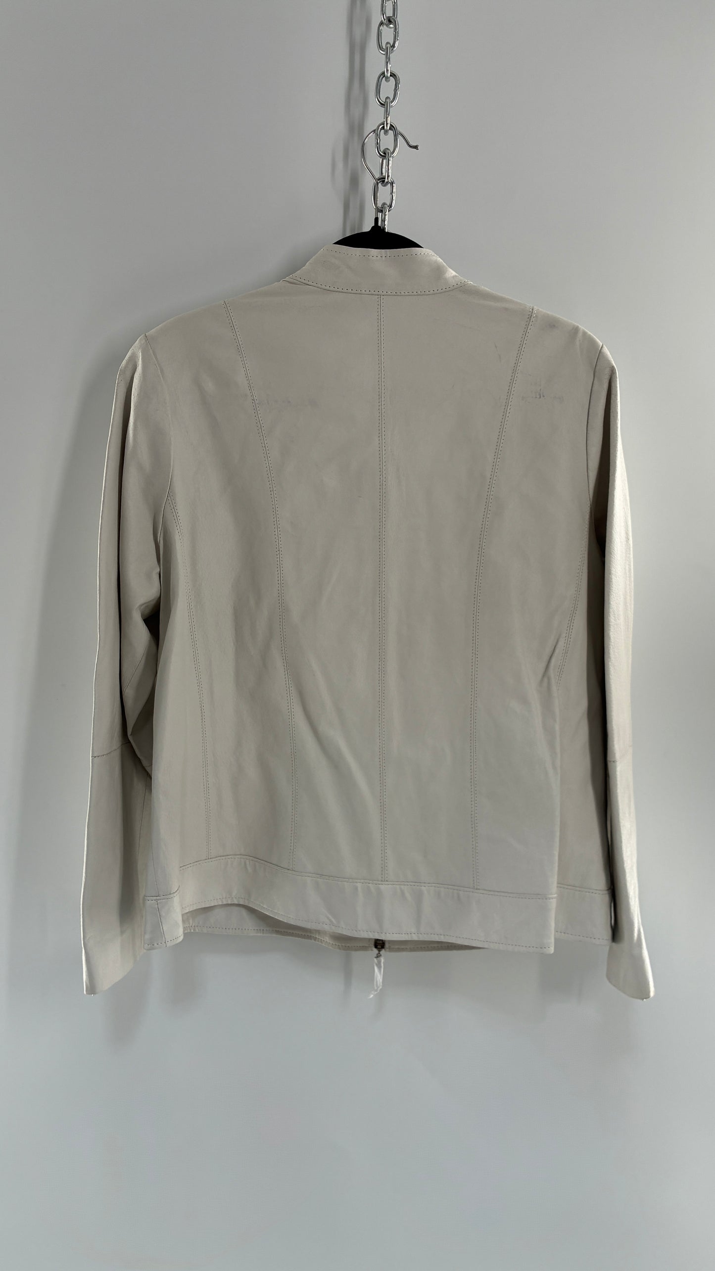 Deadstock Vintage JESSICA LONDON White Genuine Leather Paneled Motorcycle Jacket (16)