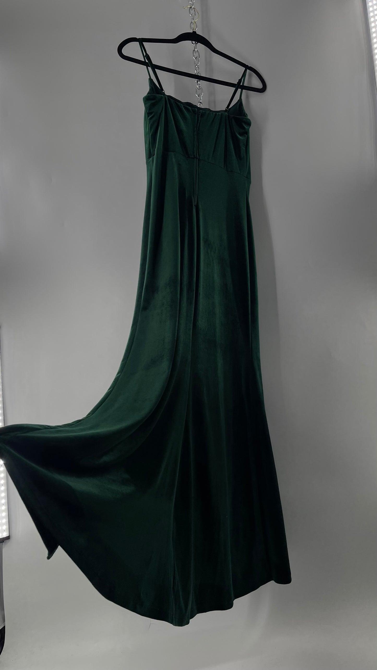 Windsor Forest Green Velvet Maxi Dress with Corseted Bust and Side Slit (11/12)