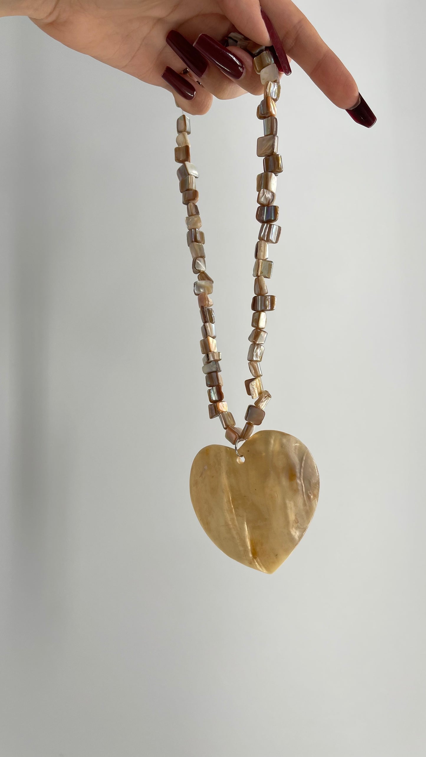 Vintage Seashell, Beaded Heart Necklace
