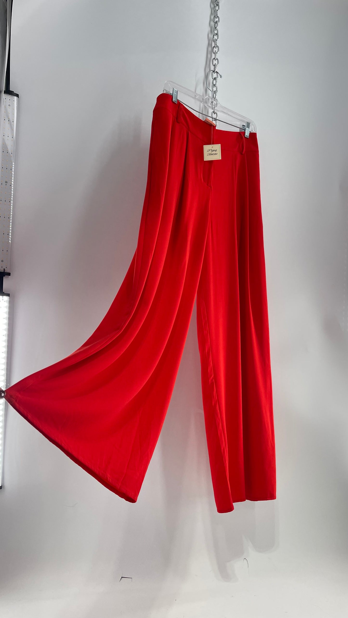 Flying Tomato Red Pleated Palazzo Wide Leg Trouser with Tags Attached (Large)