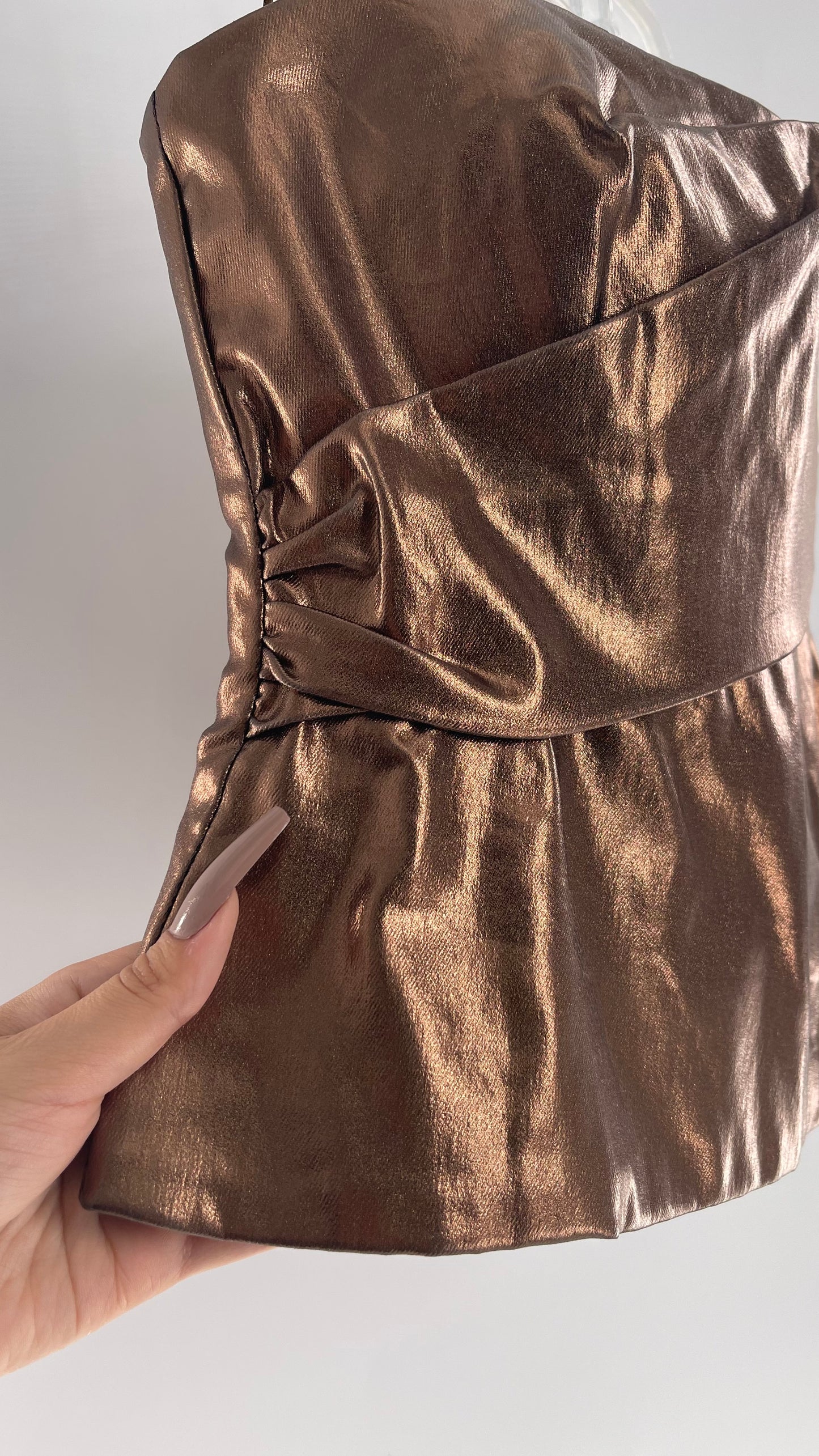 ZARA Metallic Bronze Bustier With Draping Detail and Tags Attached (Small)