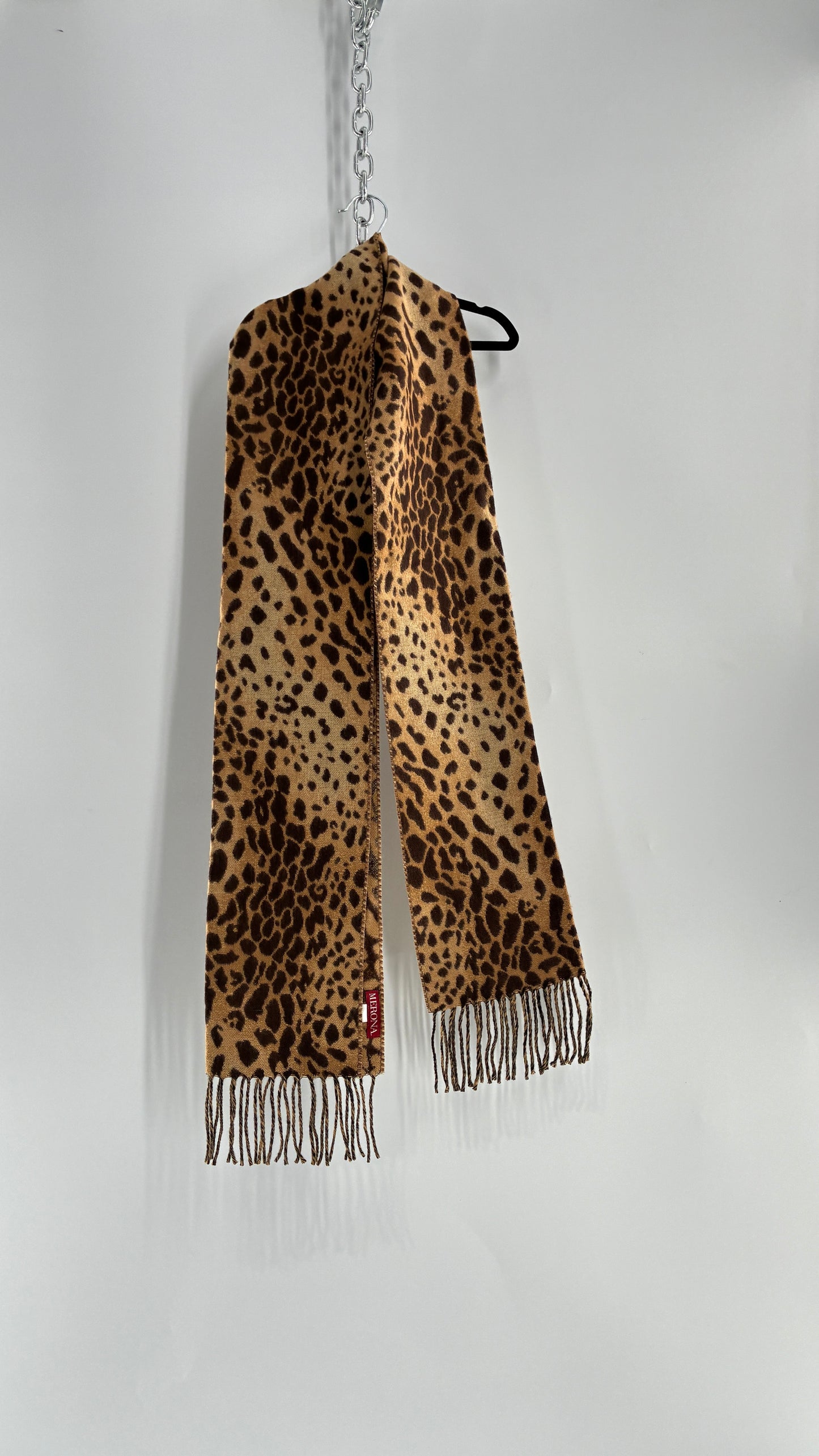 Deadstock Vintage Cheetah Printed Scarf with Fringed Ends and Tags Attached