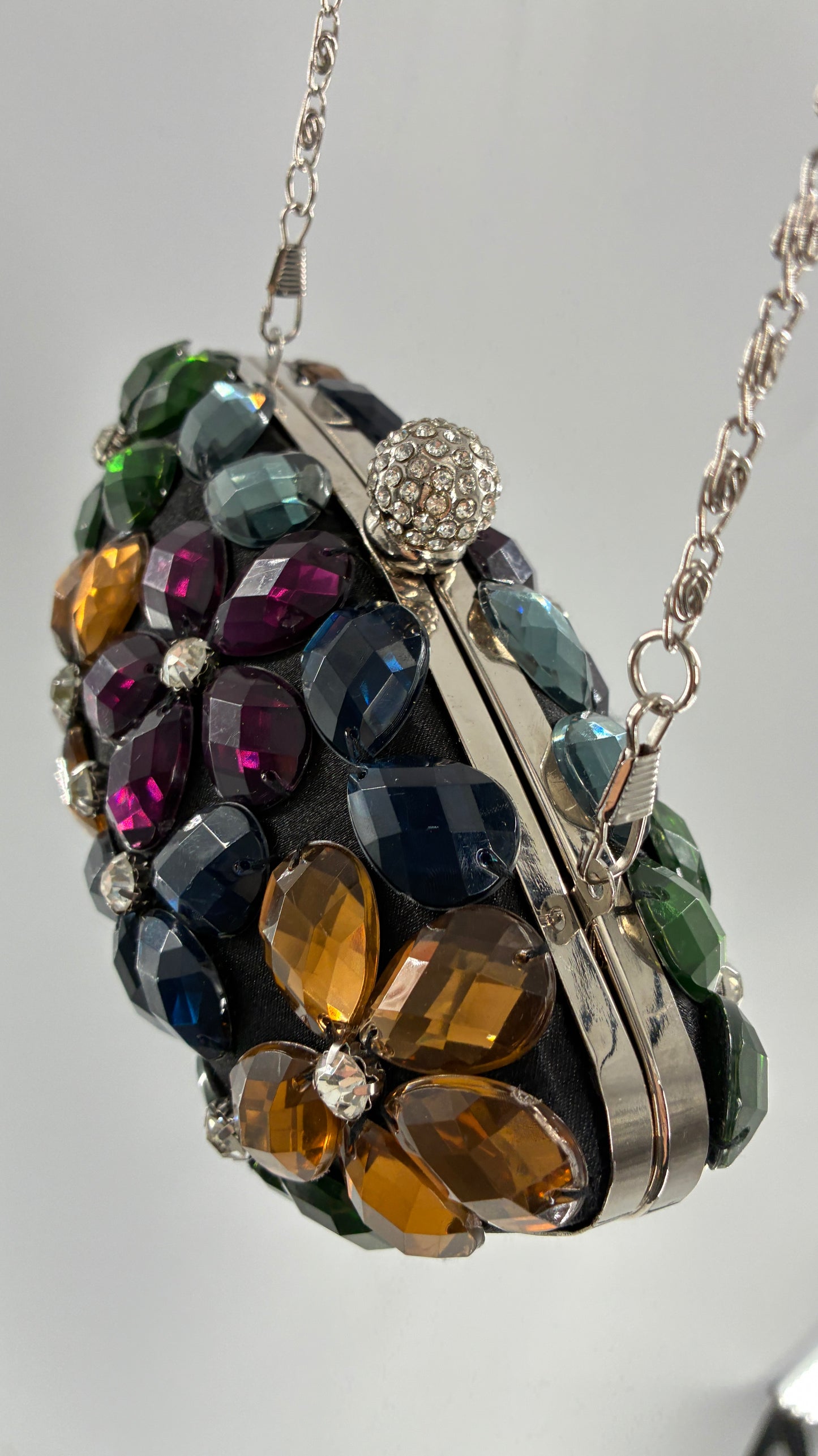 Vintage Black Clutch with Colorful Oversized Stones