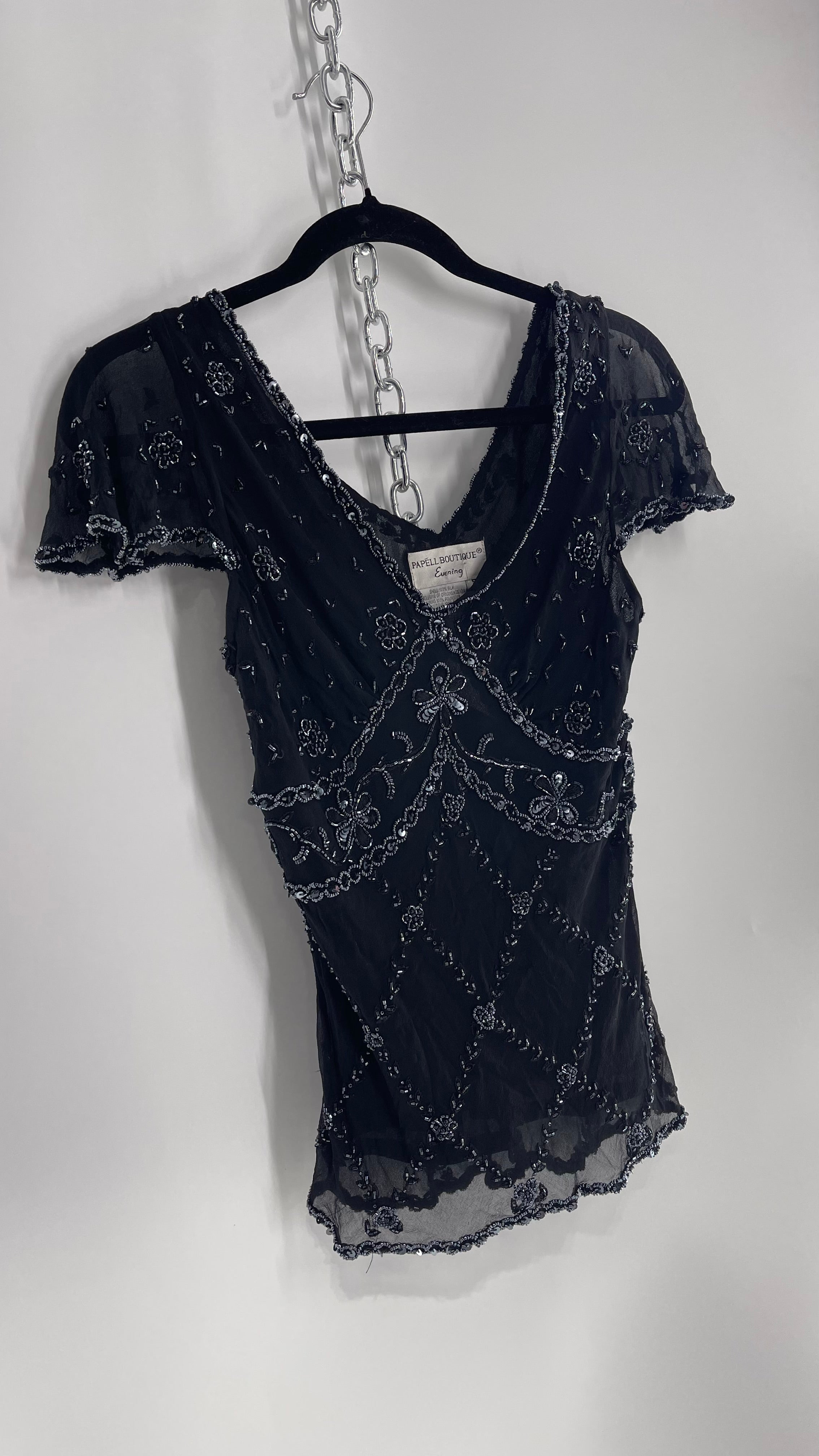 Papell boutique beaded top hotsell