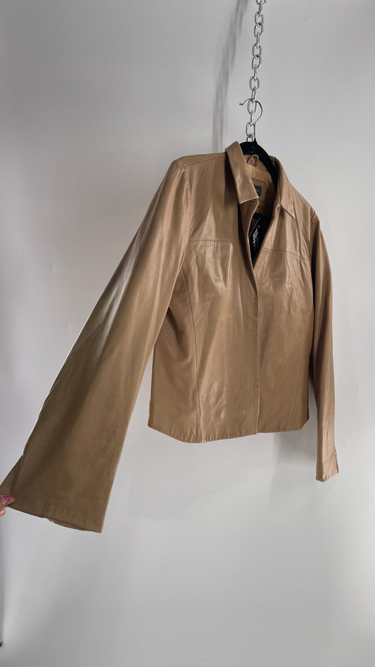 Deadstock Vintage Banana Republic Tan Soft Leather Cropped Boxy Jacket with Tags Attached (Medium)