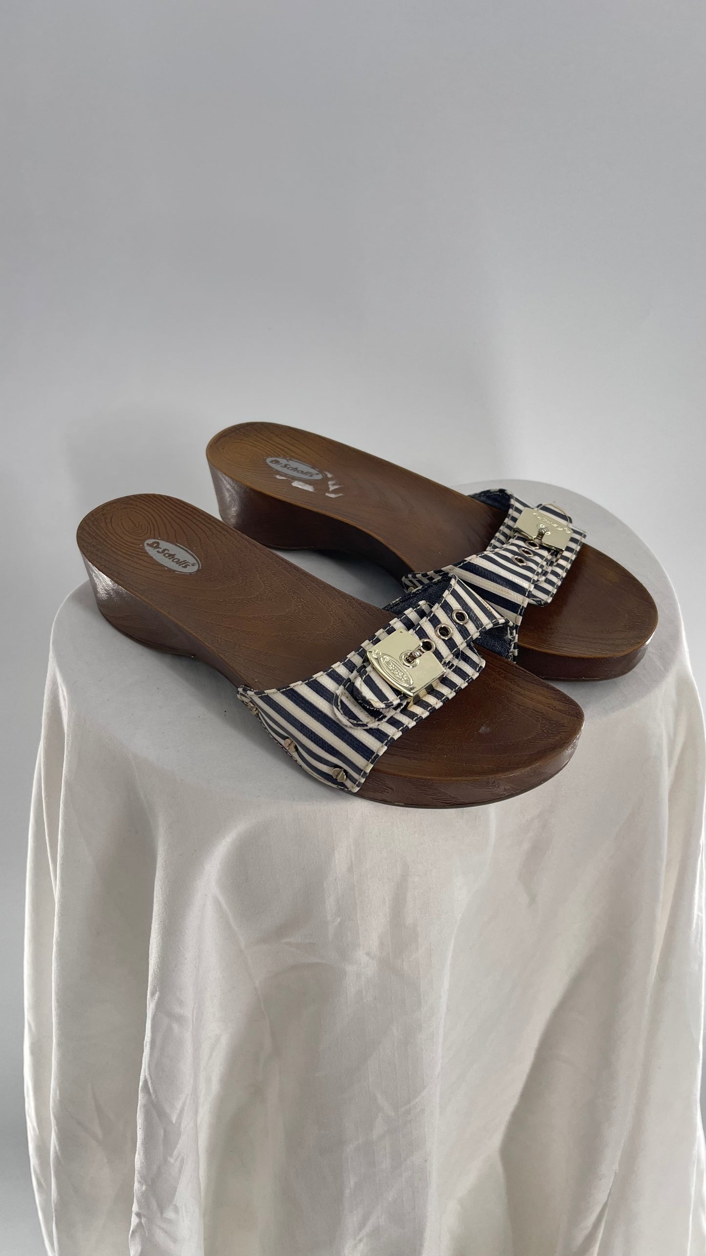 Vintage Dr. Scholls Striped Buckle Clog Sandal(6)