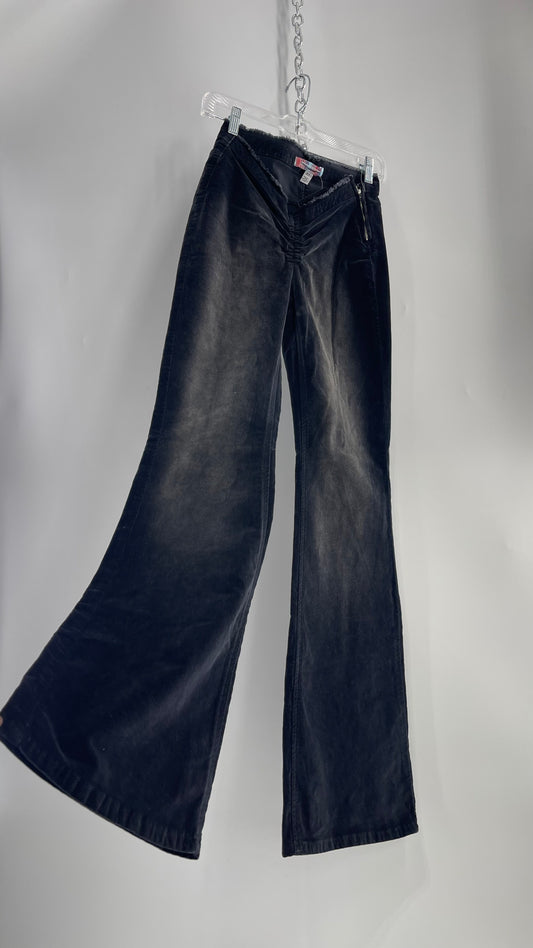 Urban Outfitters Gray Velour/Velvet Accentuated Fade Scrunch Waist Kick Flares (27)