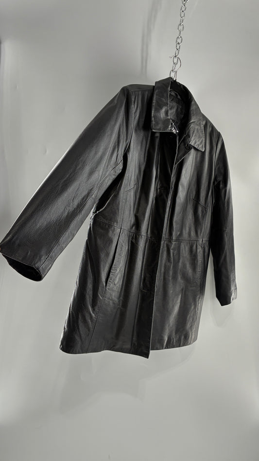 Vintage KATHY IRELAND Black Leather Jacket with Quilted Lining (Large)