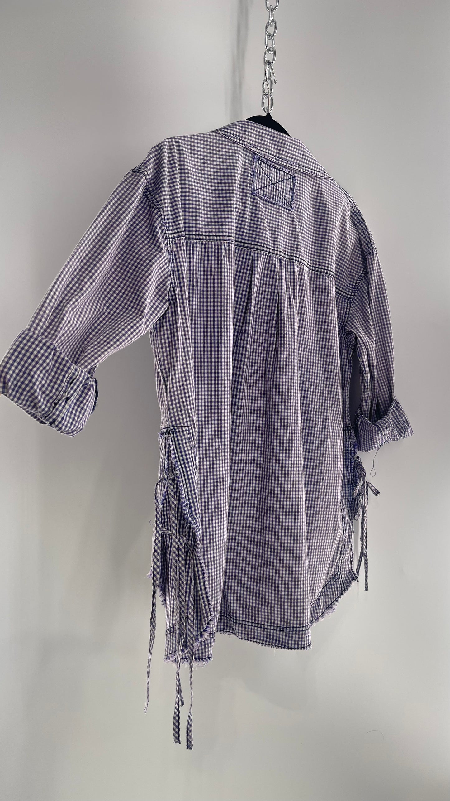 Free People Oversized Gingham Button Up with Side Tie Details (Small)