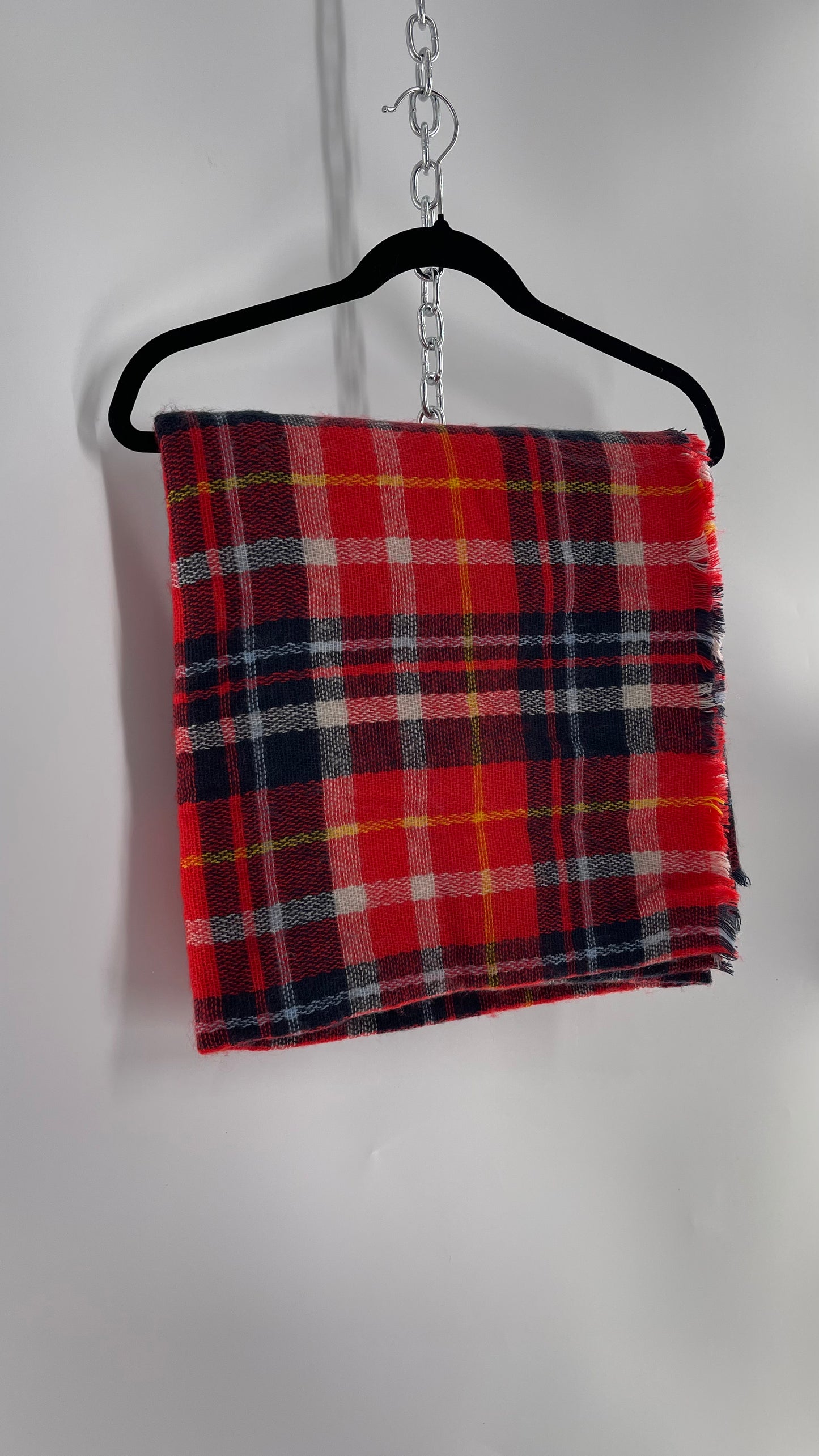 Free People Red Plaid Large Thick Scarf