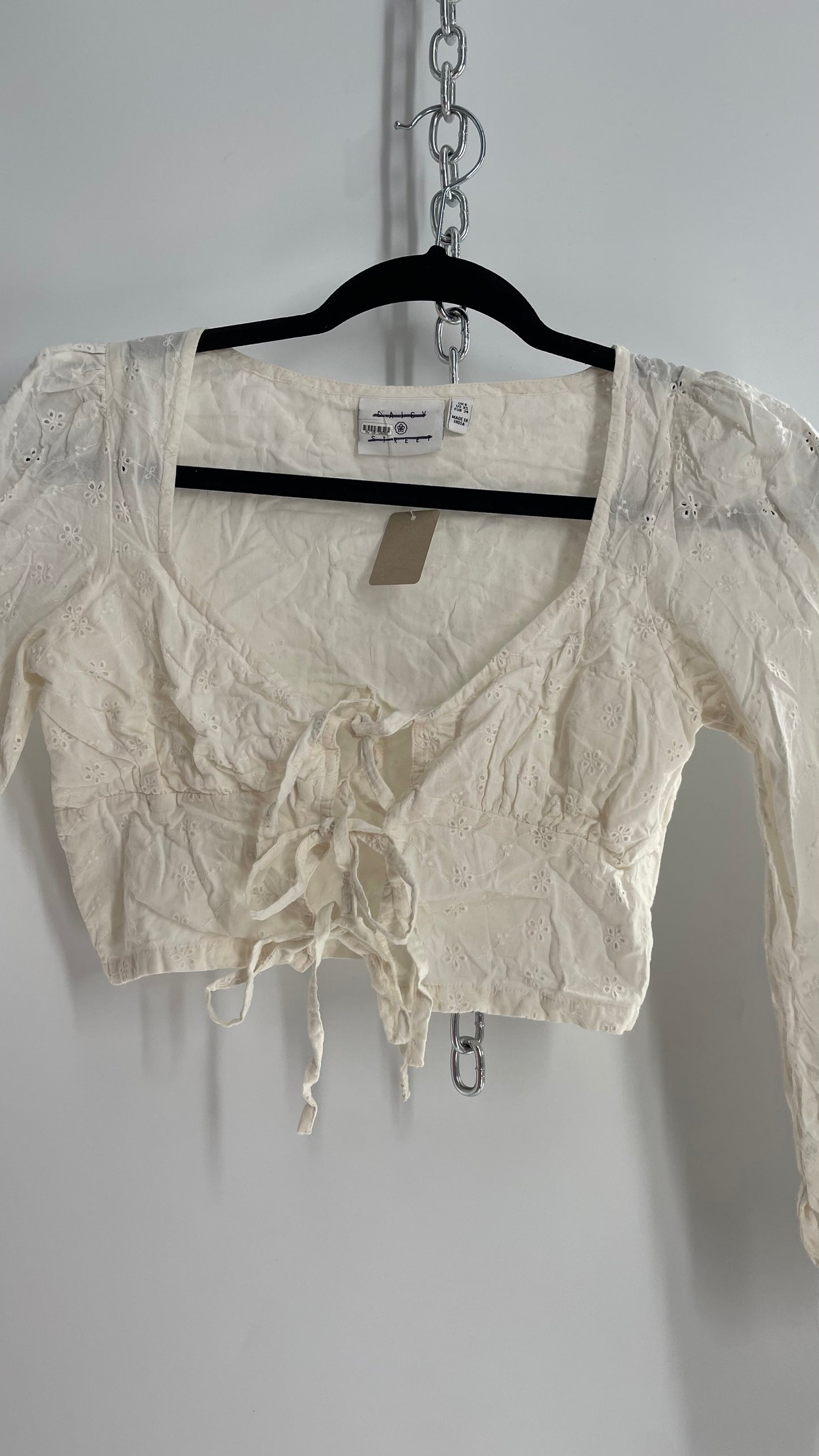 Daisy Street Triple Tie Bust Off White Eyelet Lace Blouse (XS)