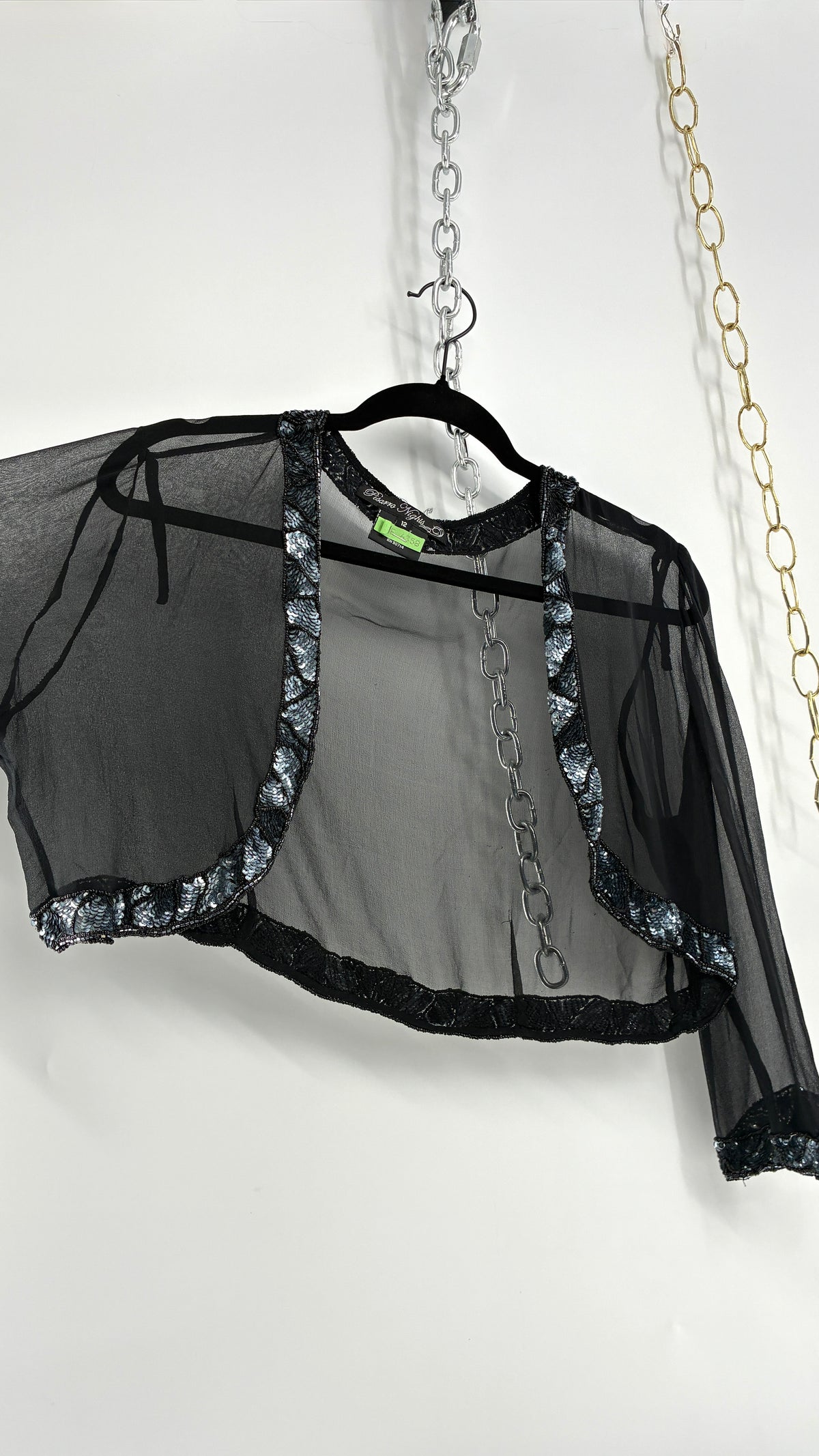 Vintage PISARRO NIGHTS Black Sheer Shrug with Heavily Beaded Trim (12)