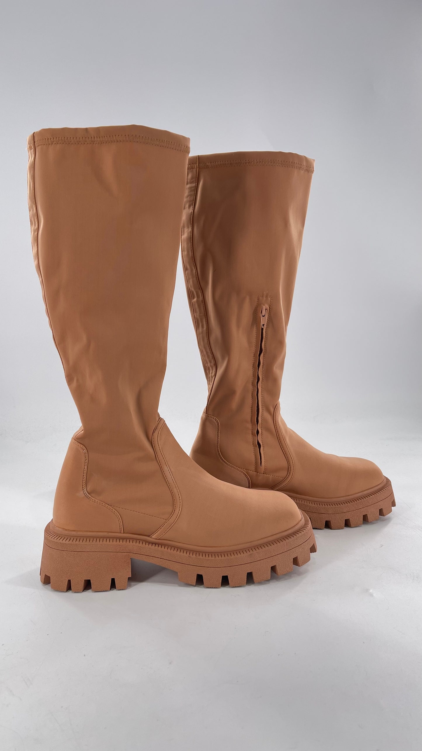 Urban Outfitters Tan Knee High Square Toe Sock Boot (8)