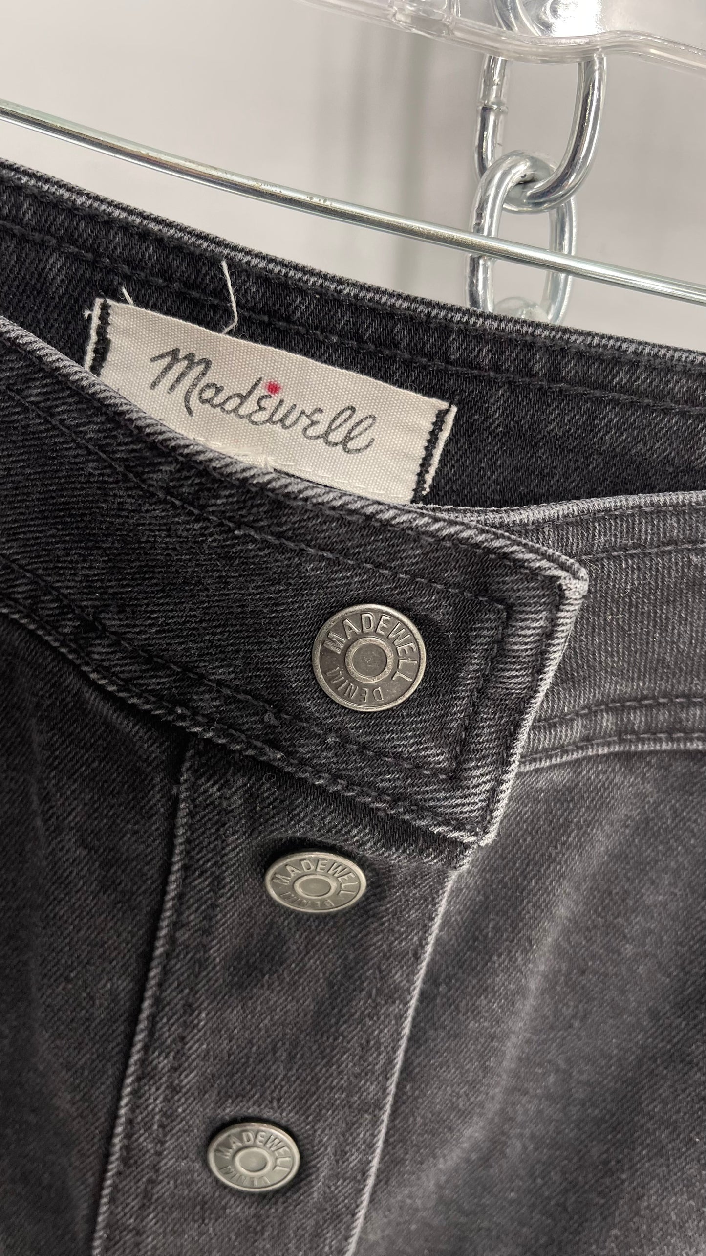 Madewell Grey/Black Denim Button Front Skirt (0)