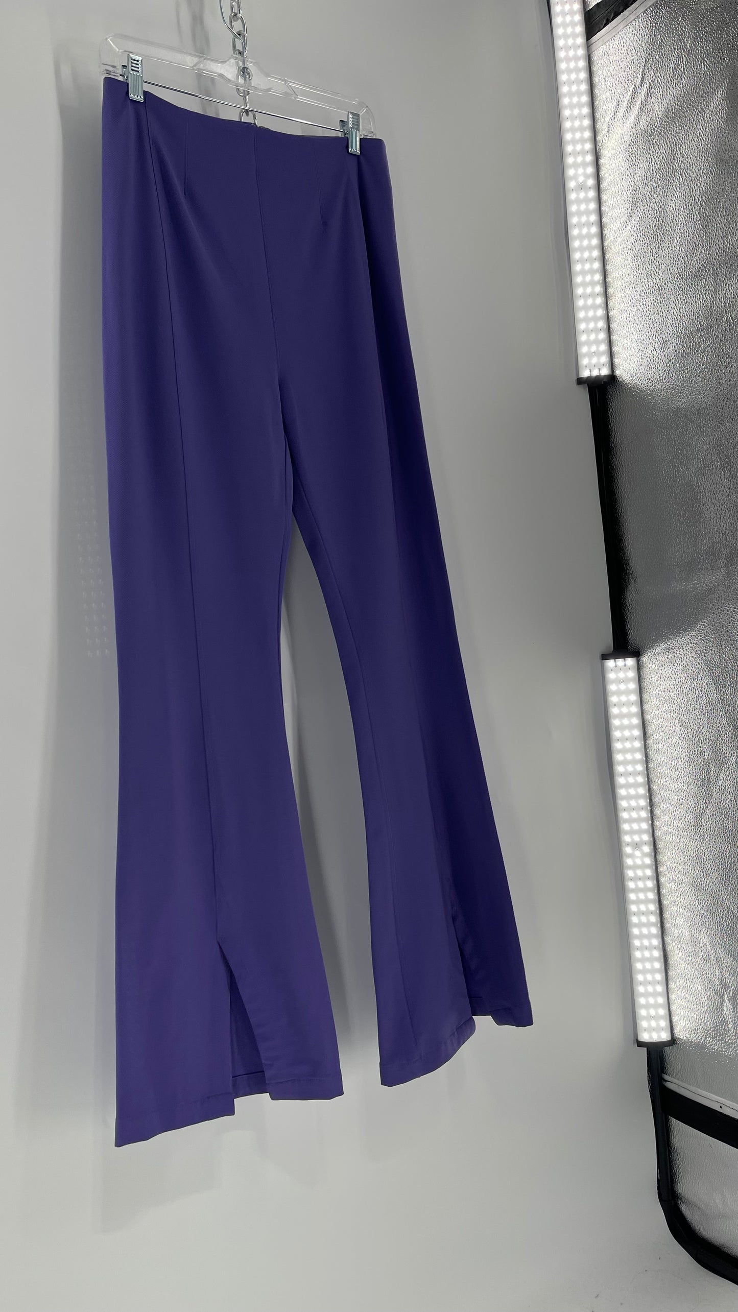 Free People Purple Knit Flares with Pleated Front and Pointed Back Stitching and Vented Hem  (Small)