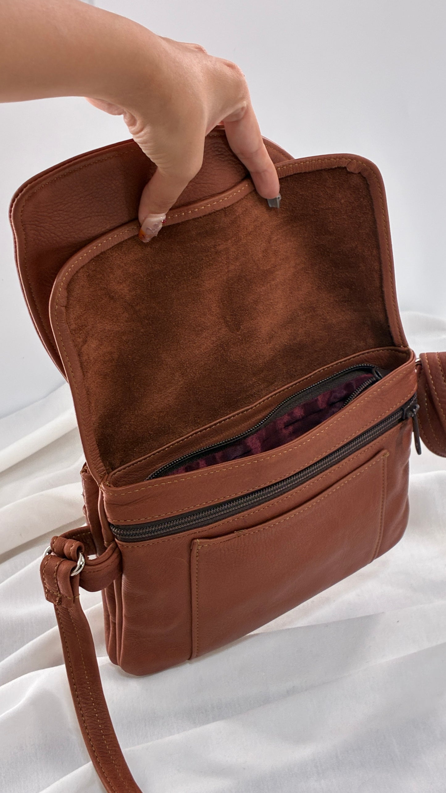 ELIE Genuine Leather Tulip Jr Handbag with Multiple Sections and Zippered Pockets