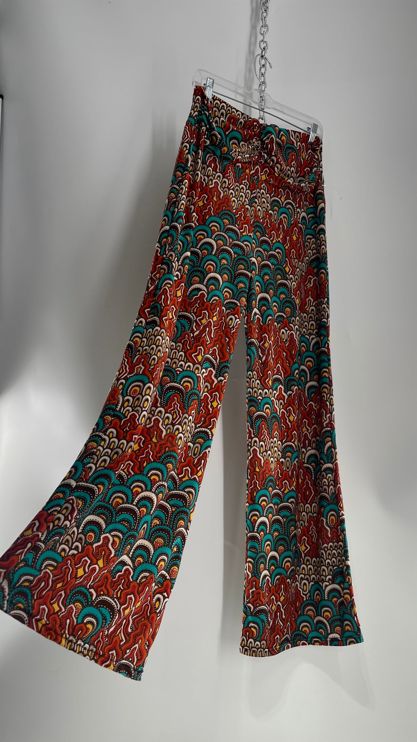 Vintage Orange and Teal Patterned Palazzo Pant (L/XL)