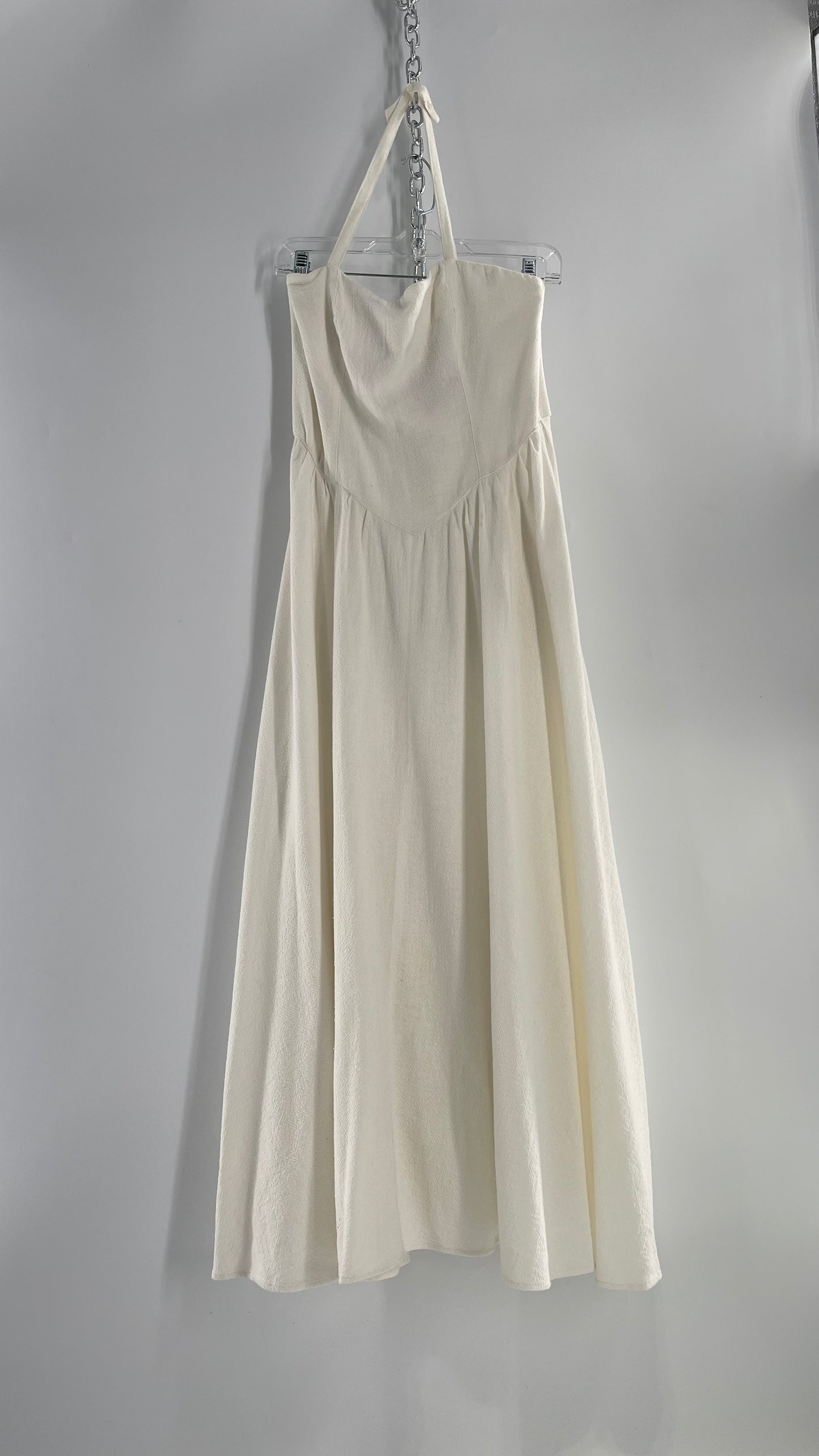 Free People 100% Cotton White Halter 1950s Circle Style Dress (Small)