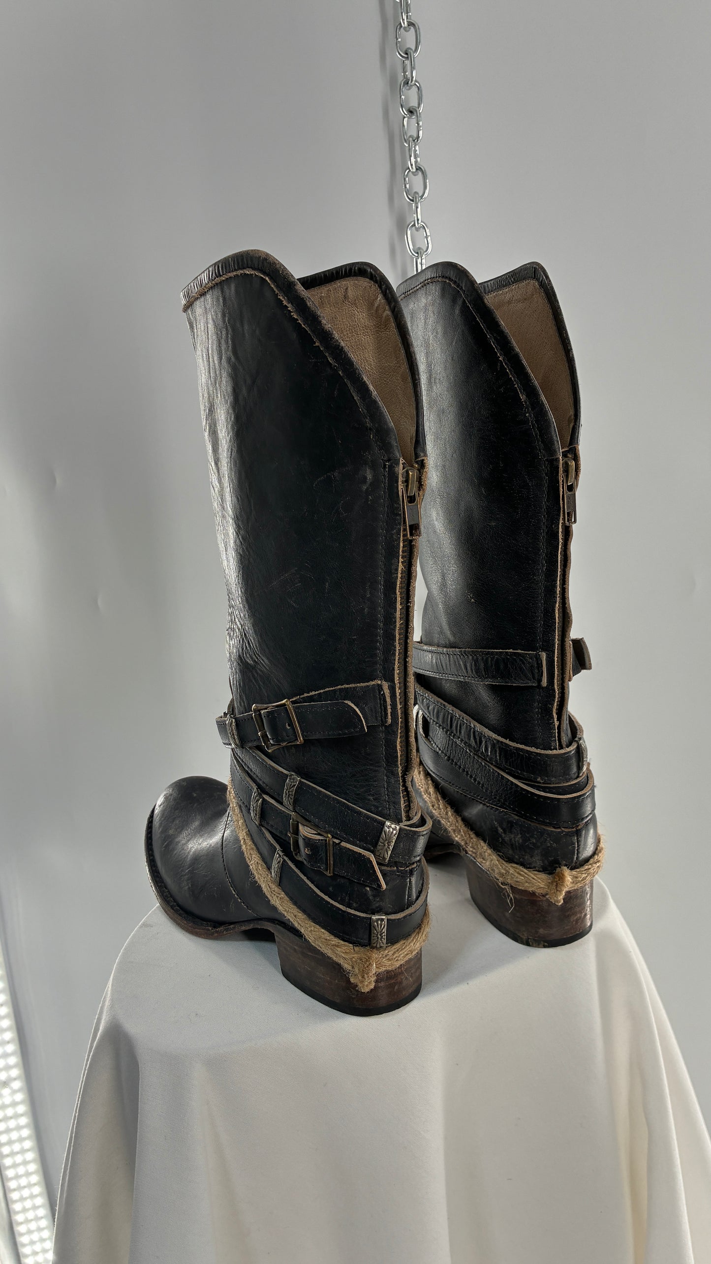 Vintage FREEBIRD Drove Distressed Black Leather Boot with Buckle Detailing (8)