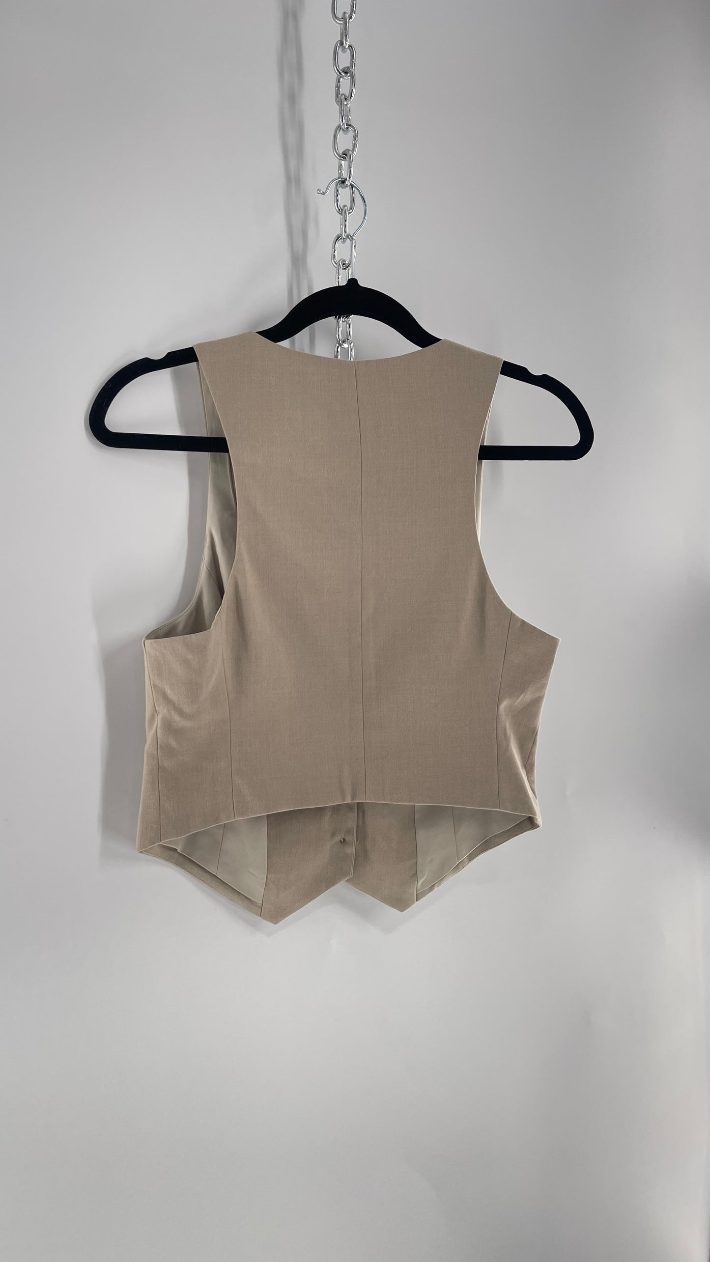 Urban Outfitters Vintage Upcycled Tan\Grey Cropped Vest Top (Medium)