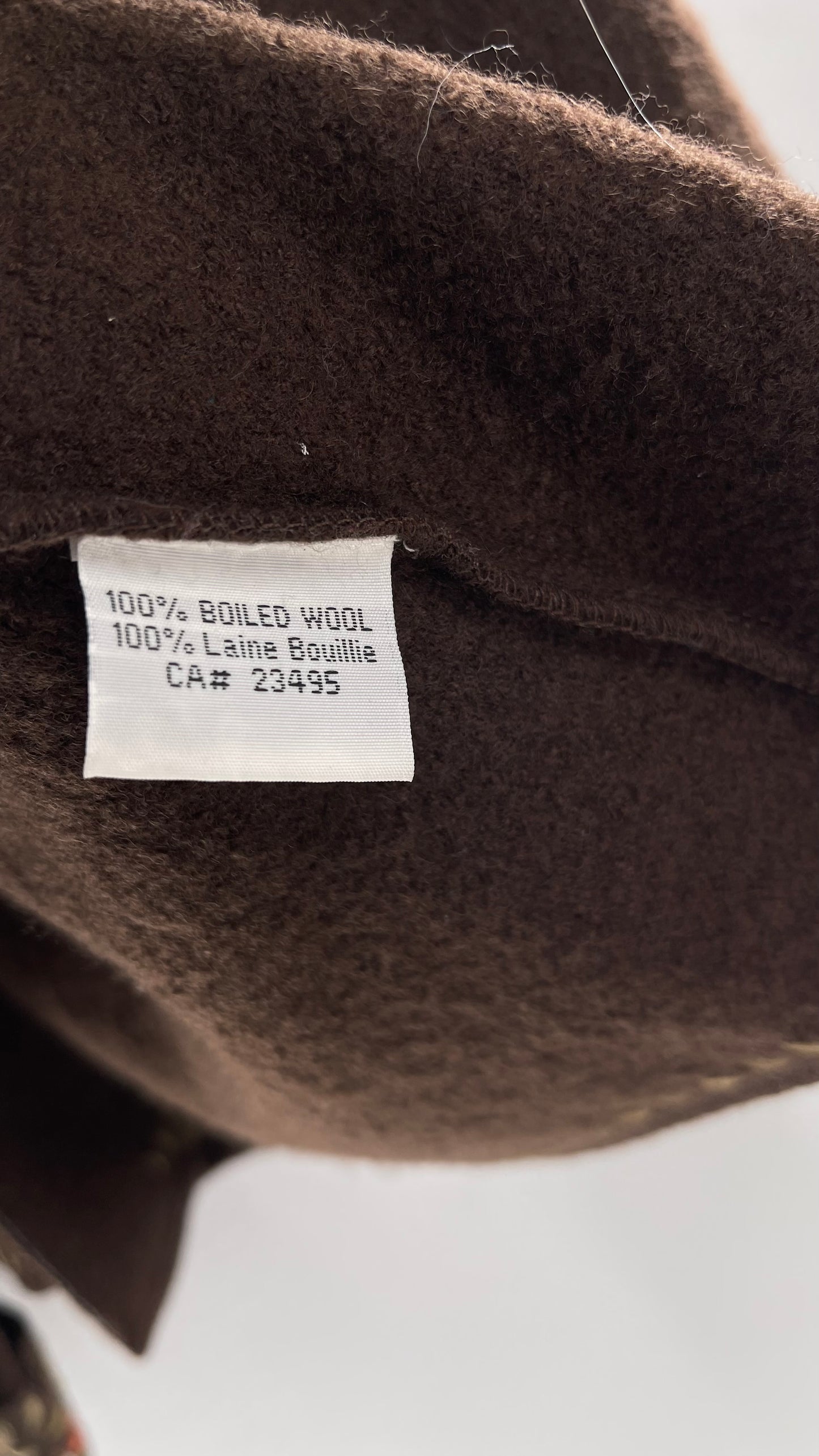 Icelandic Designs 100% Boiled Wool Brown Jacket with Contrast Stitching with Tags Attached (Large)