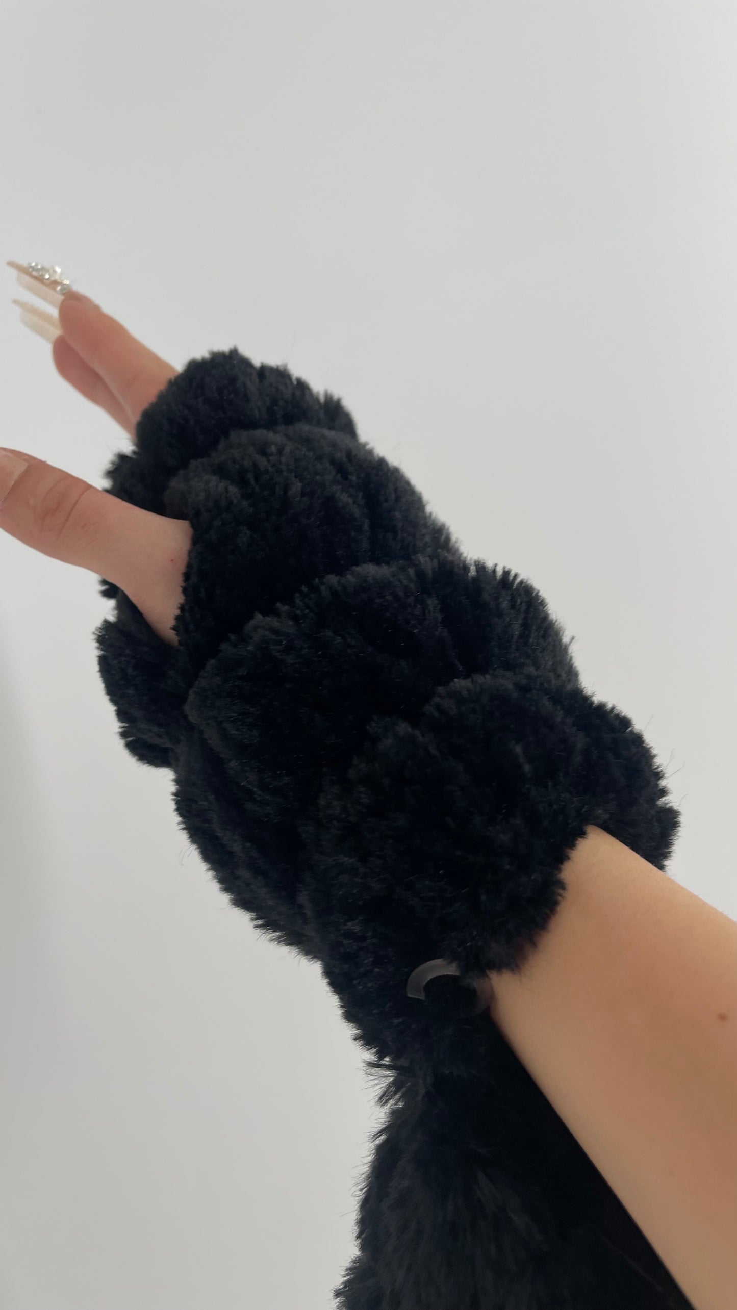 Free People Faux Fur Black Bubble Fingerless Gloves