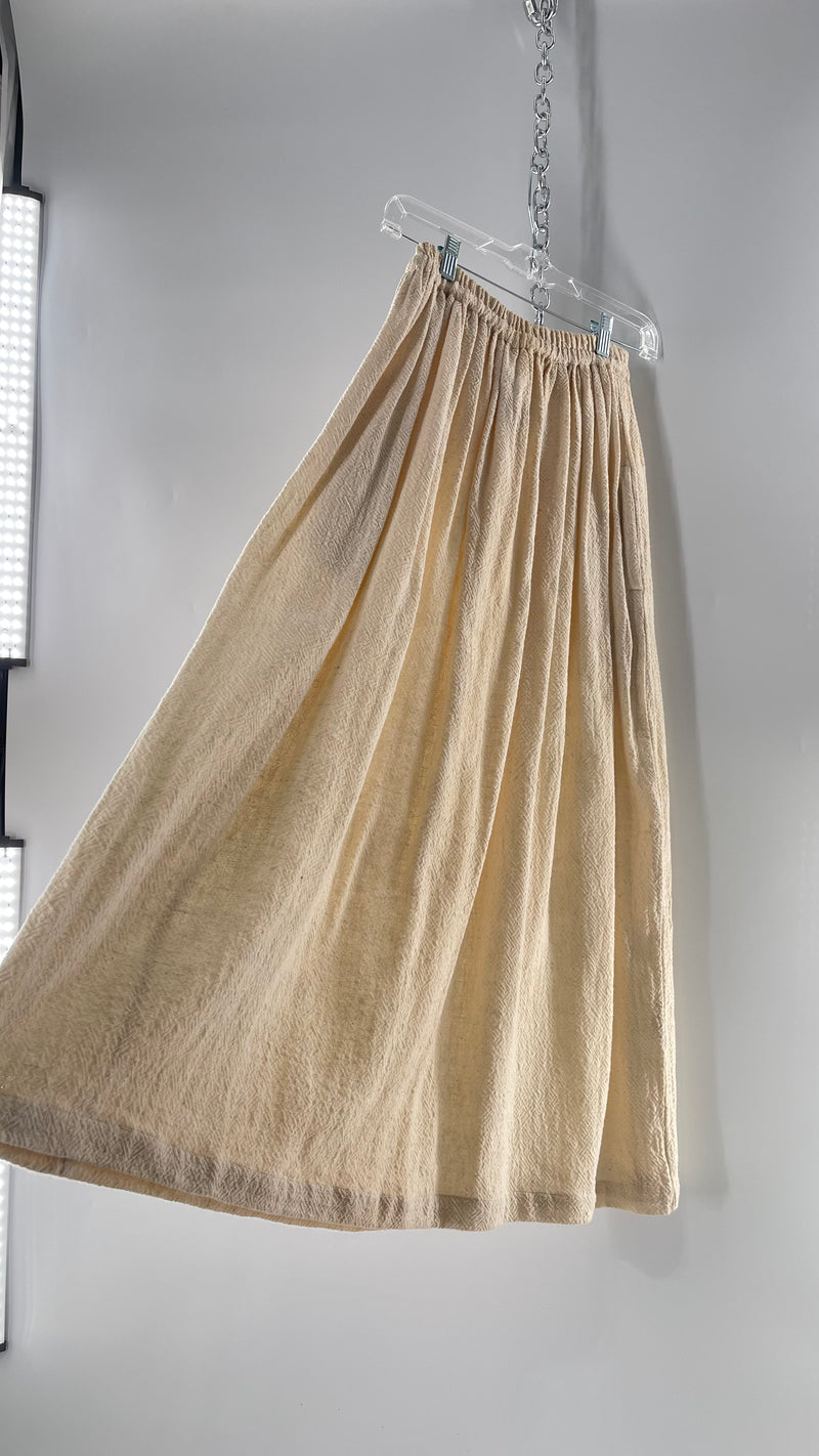Vintage 1970s SANGAM Imports 100% Cotton White Maxi Skirt Made in India (Medium)