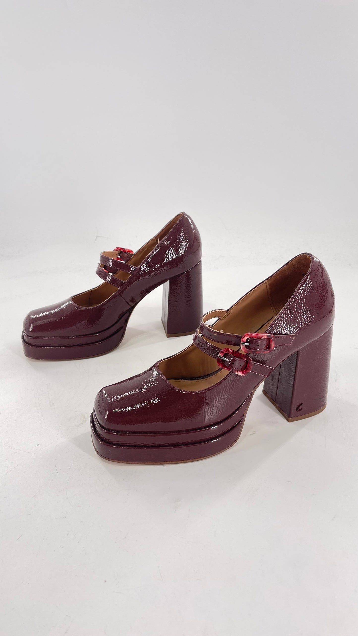 CIRCUS NY Burgundy Double Platform Chunky Heel Double Strap Mary Jane Steppers