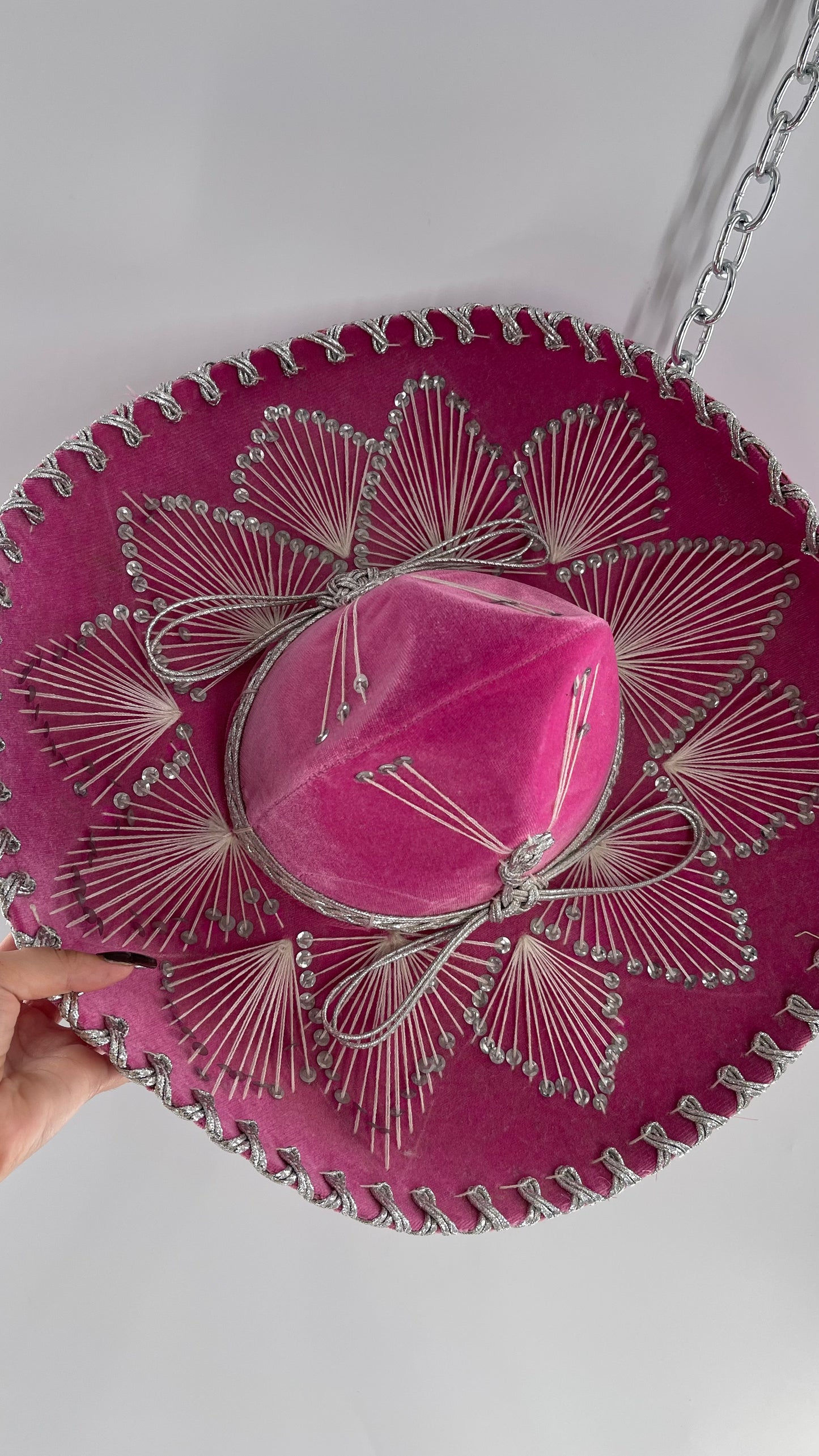 Vintage 1970s Pink and Silver Salazar Yepez Sombrero