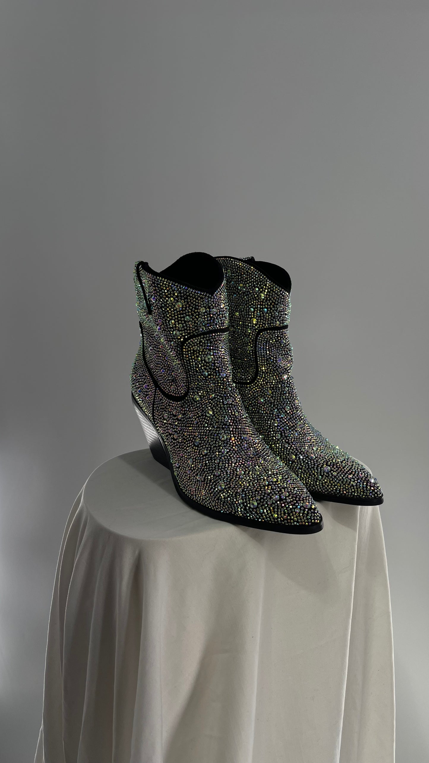 Black Iridescent All Over Rhinestone Cowboy Boots