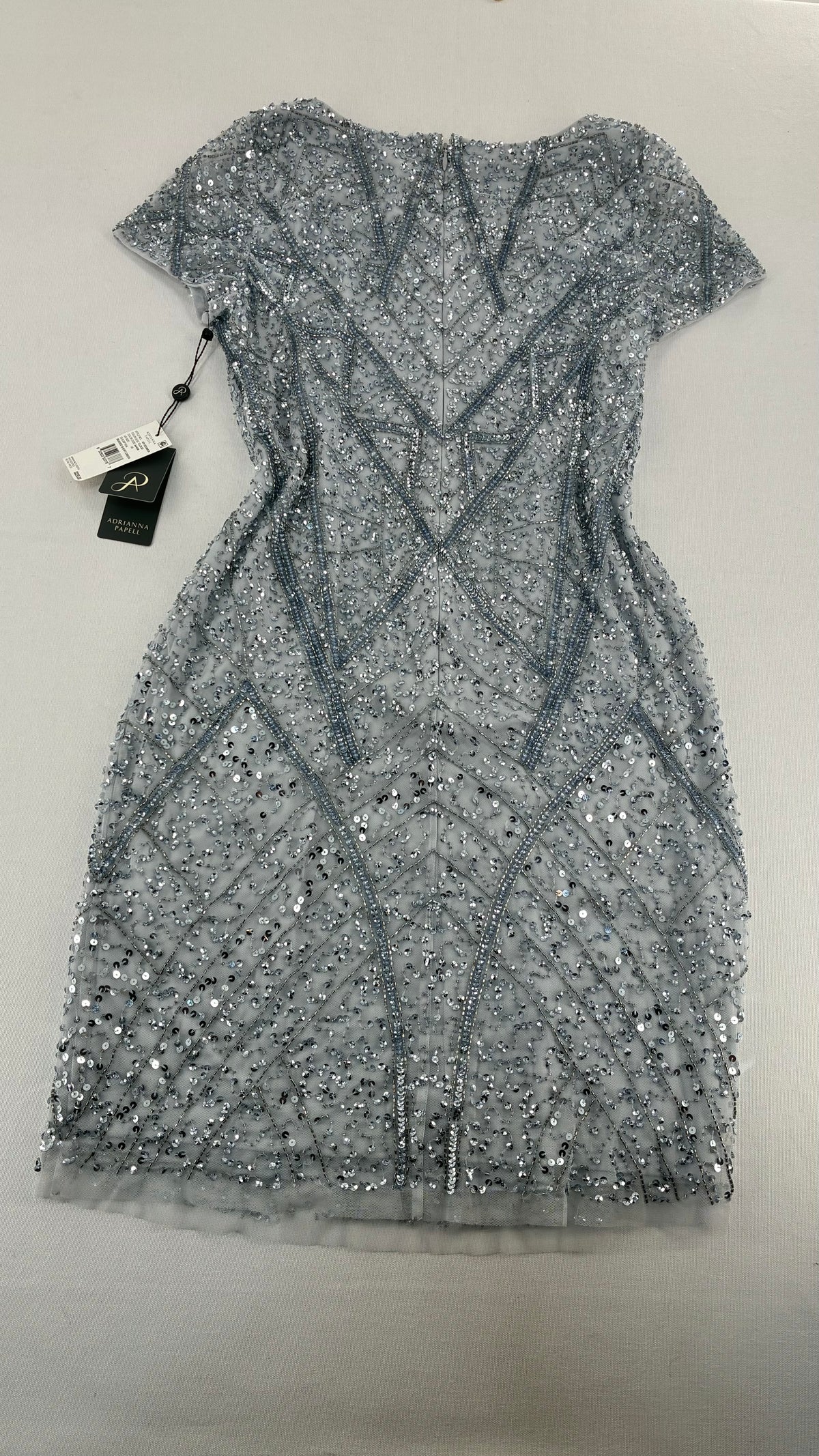Deadstock Vintage ADRIANNA PAPPEL Silver Blue Beaded Mini Dress with Tags (10)