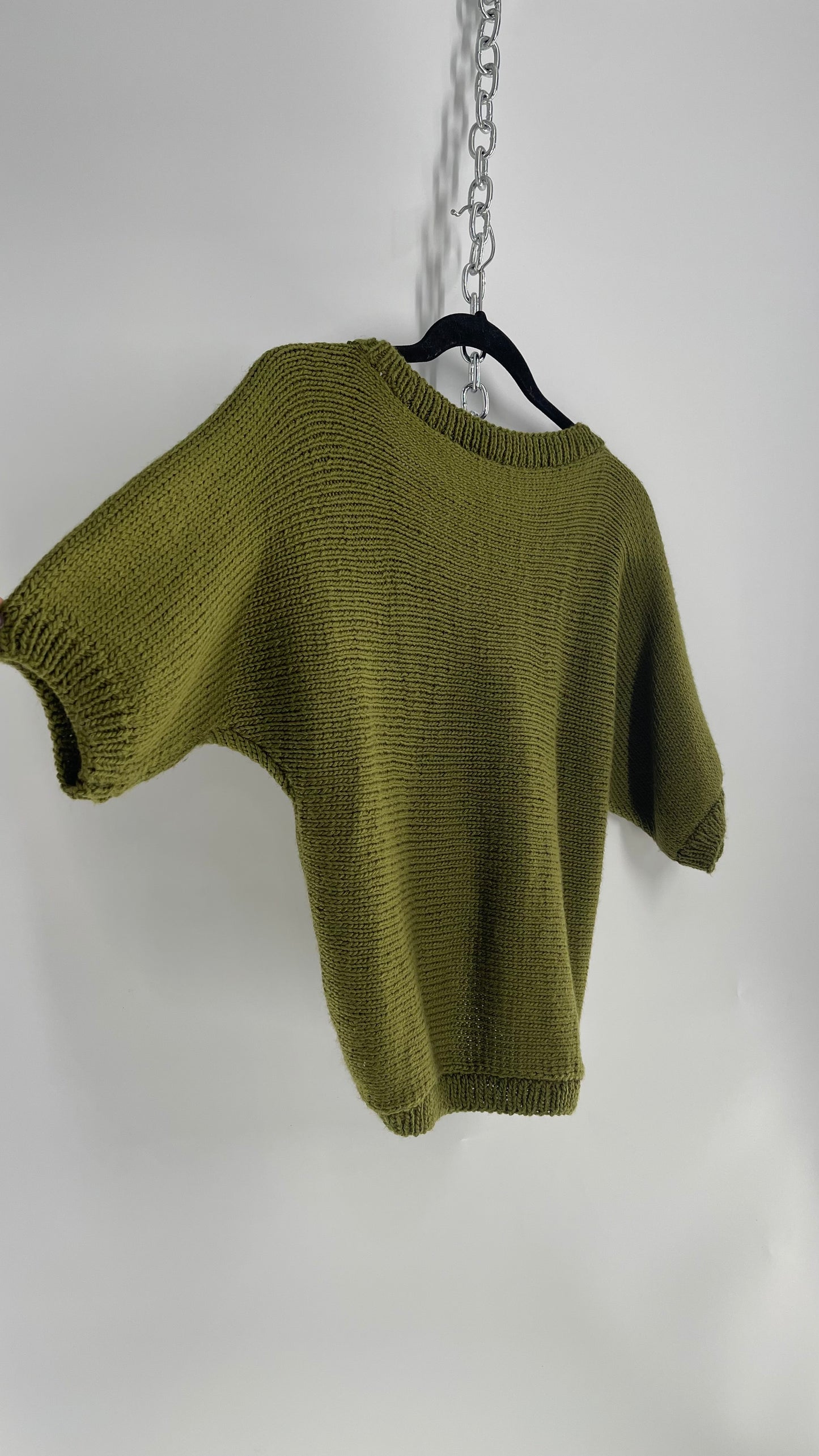 Vented Moss Green Knit Short Sleeve Reversible Sweater (Small)