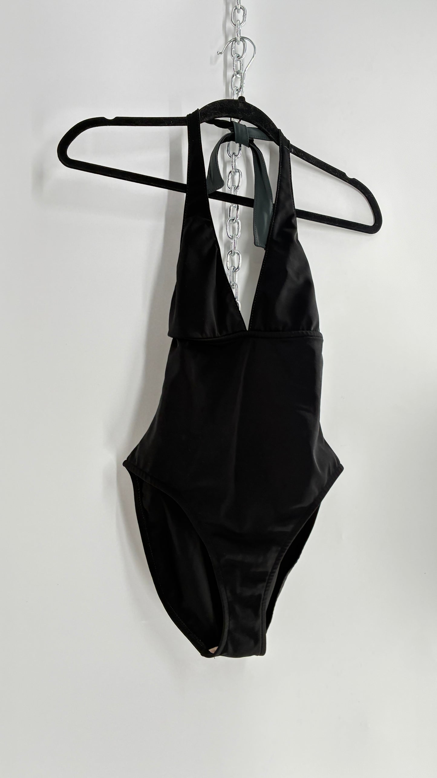 Vintage Black Handmade Retro Style Halter Thick Swimsuit (Small)