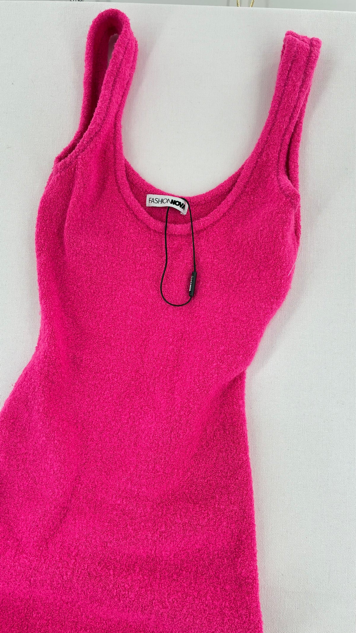 FASHION NOVA Neon Pink Terry Fitted Full Length Body Con Dress Worn (Small)