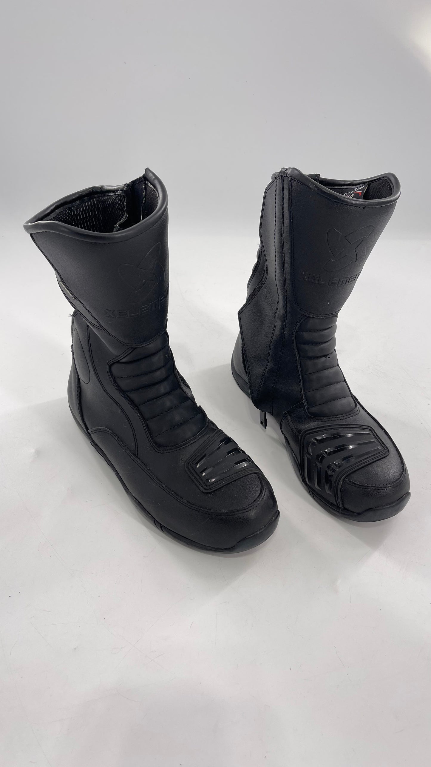 XELEMENT Black Leather Motorcycle Motocross Riding Boots (9.5)