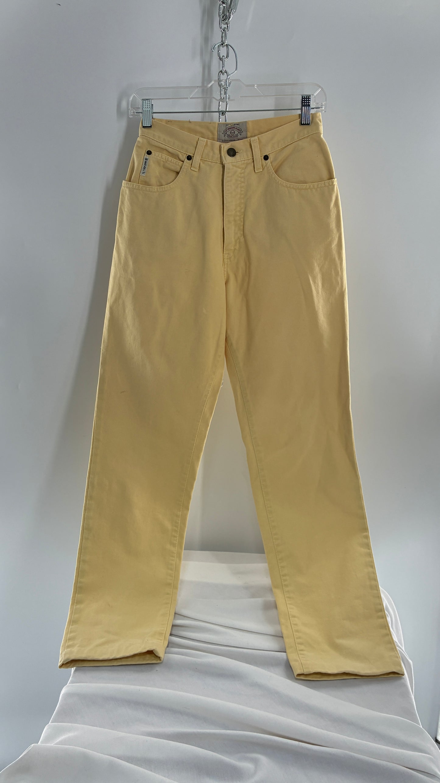 Vintage GIORGIO ARMANI Baby Yellow High Waisted Jeans with 80s Jacron Made in Italy  (29)