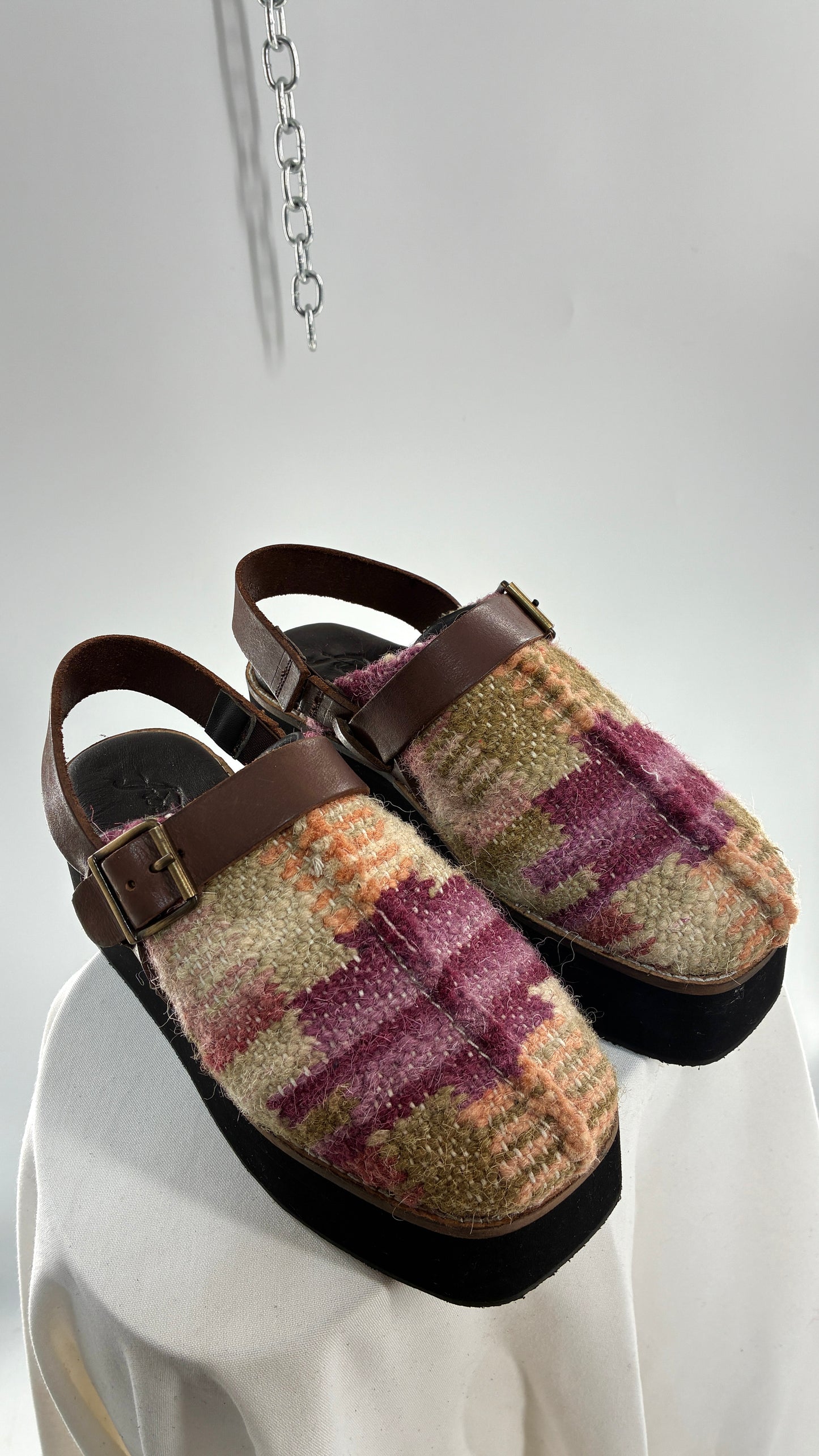 FREE PEOPLE Astrid Platform Mules Multicolor with Leather Straps  (7.5)