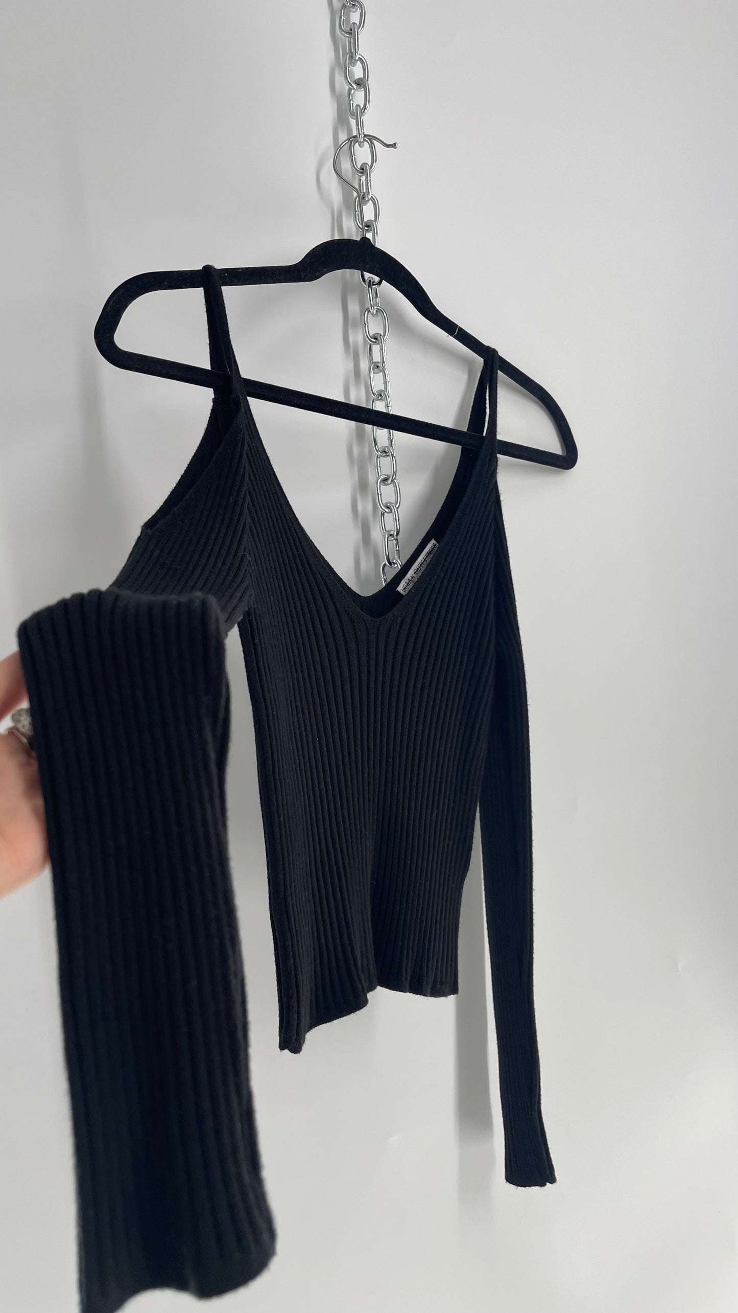 Urban Outfitters Black Ribbed cold shoulder (S)