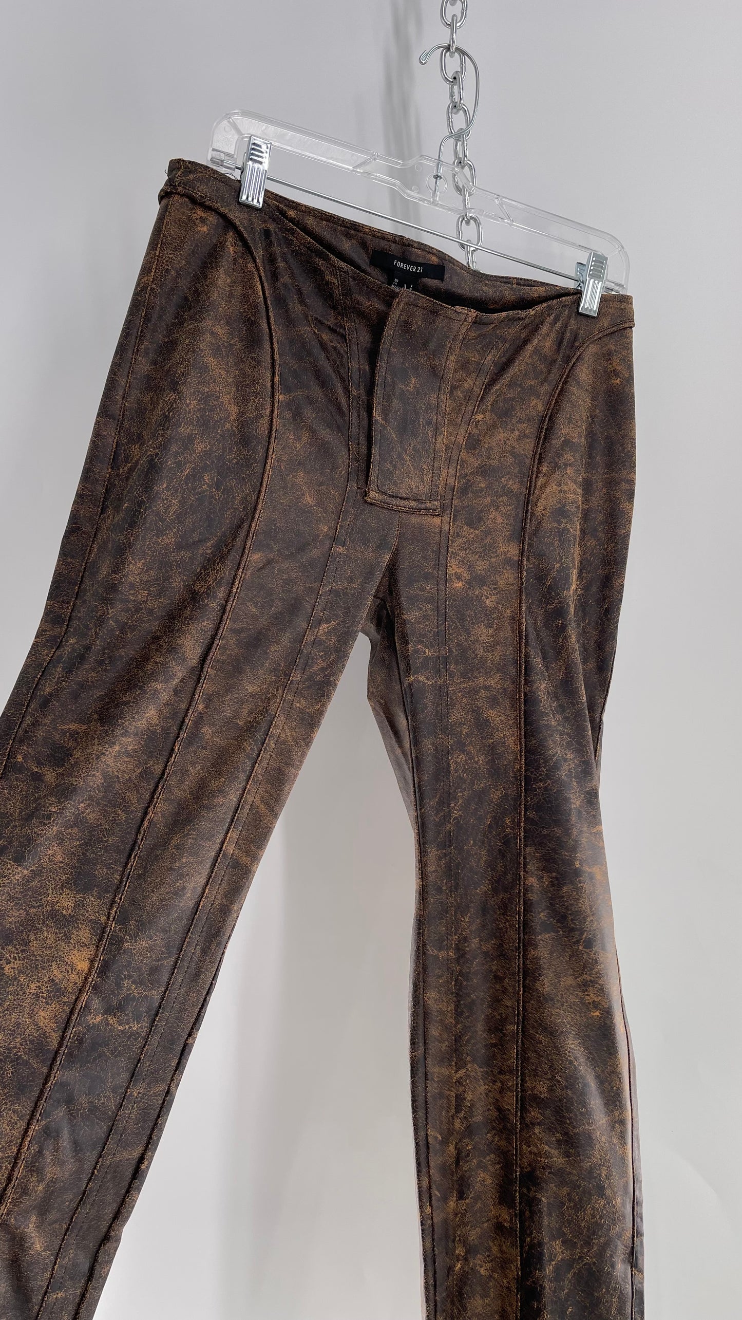 Vegan Brown Leather Kick Flares with Panel Details (Large)