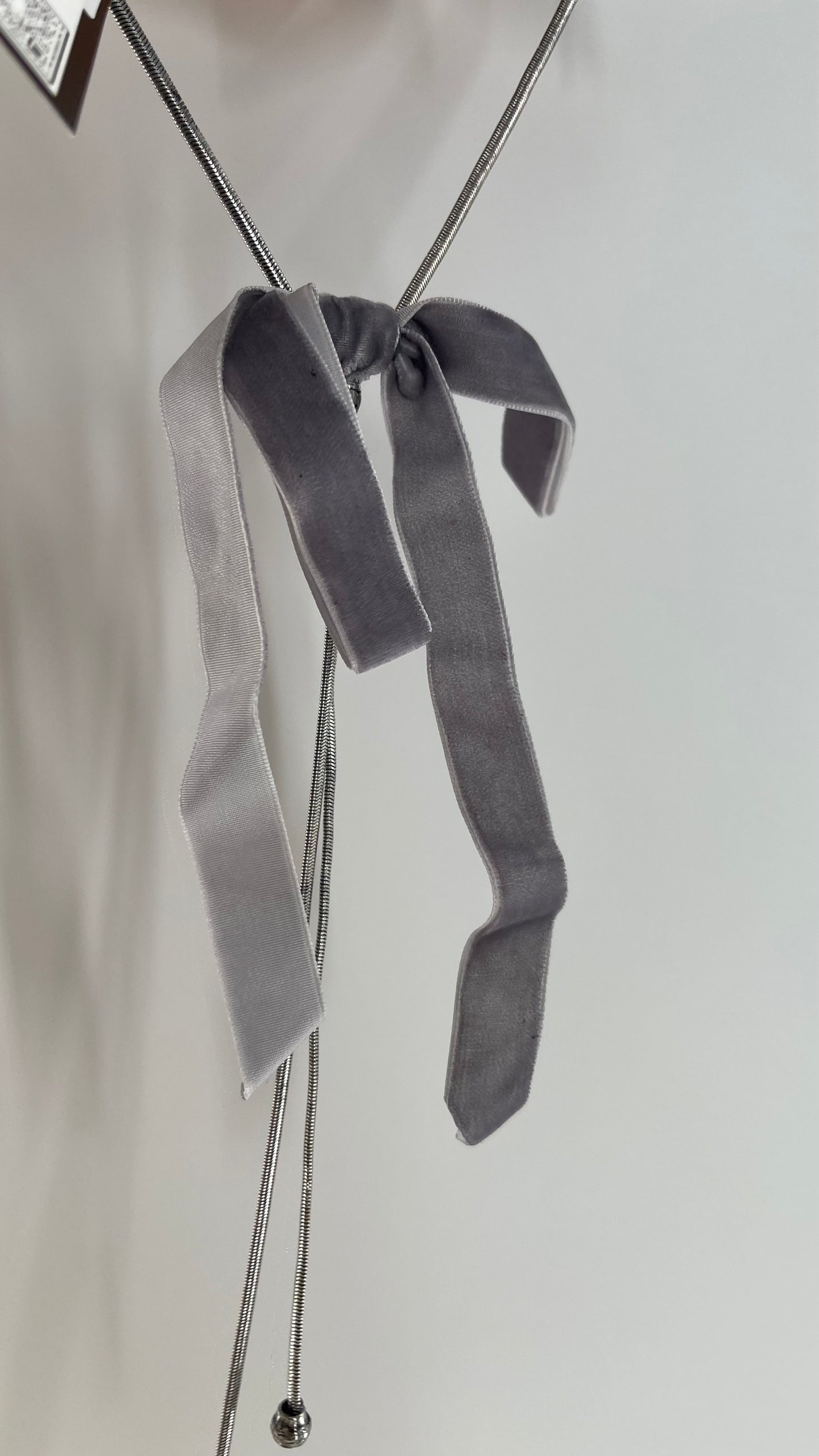 Free People Gray Velvet Bow Necklace with Tags Attached
