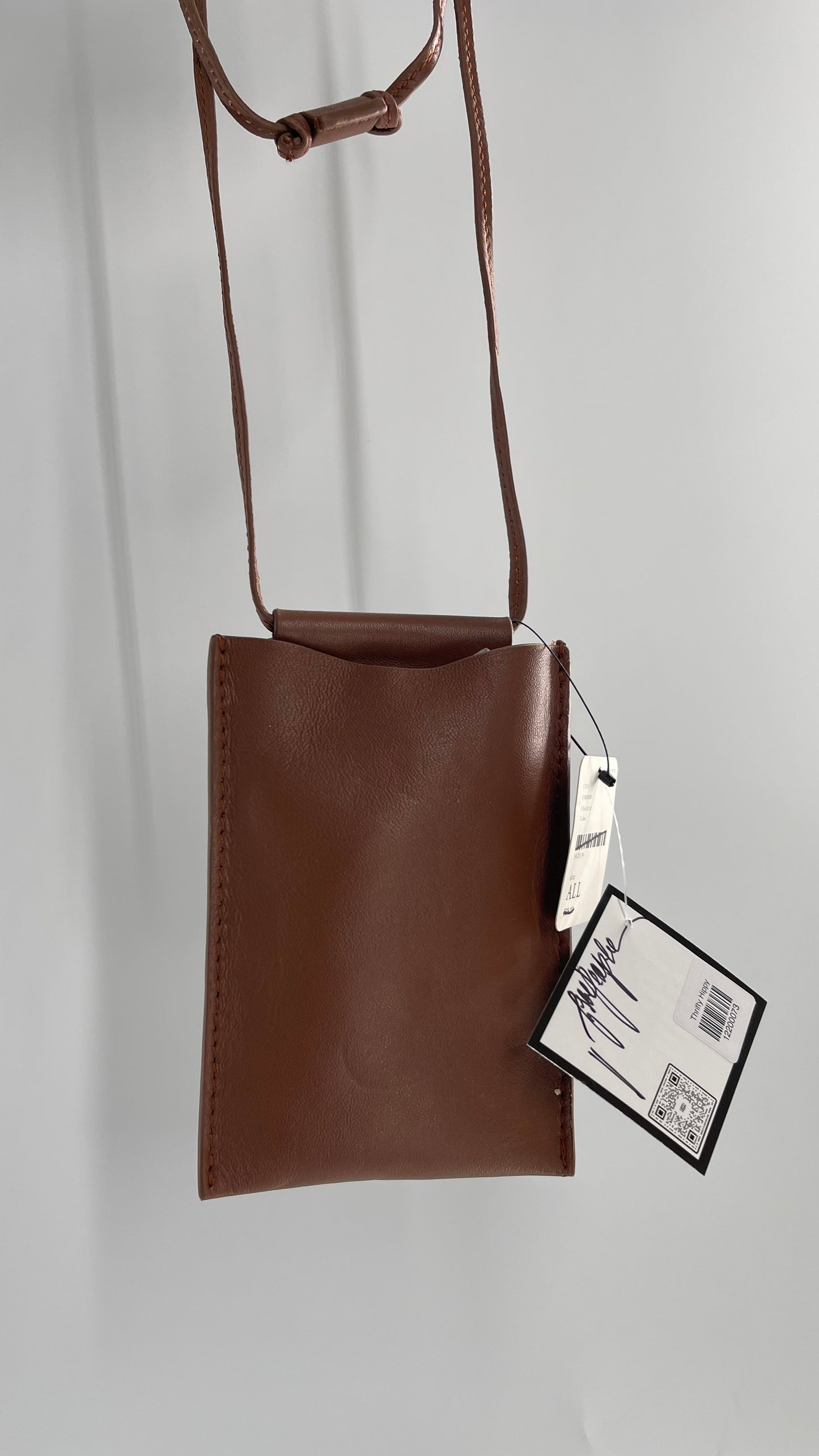 Free People Brown Leather Crossbody Phone Pouch with Tags Attached