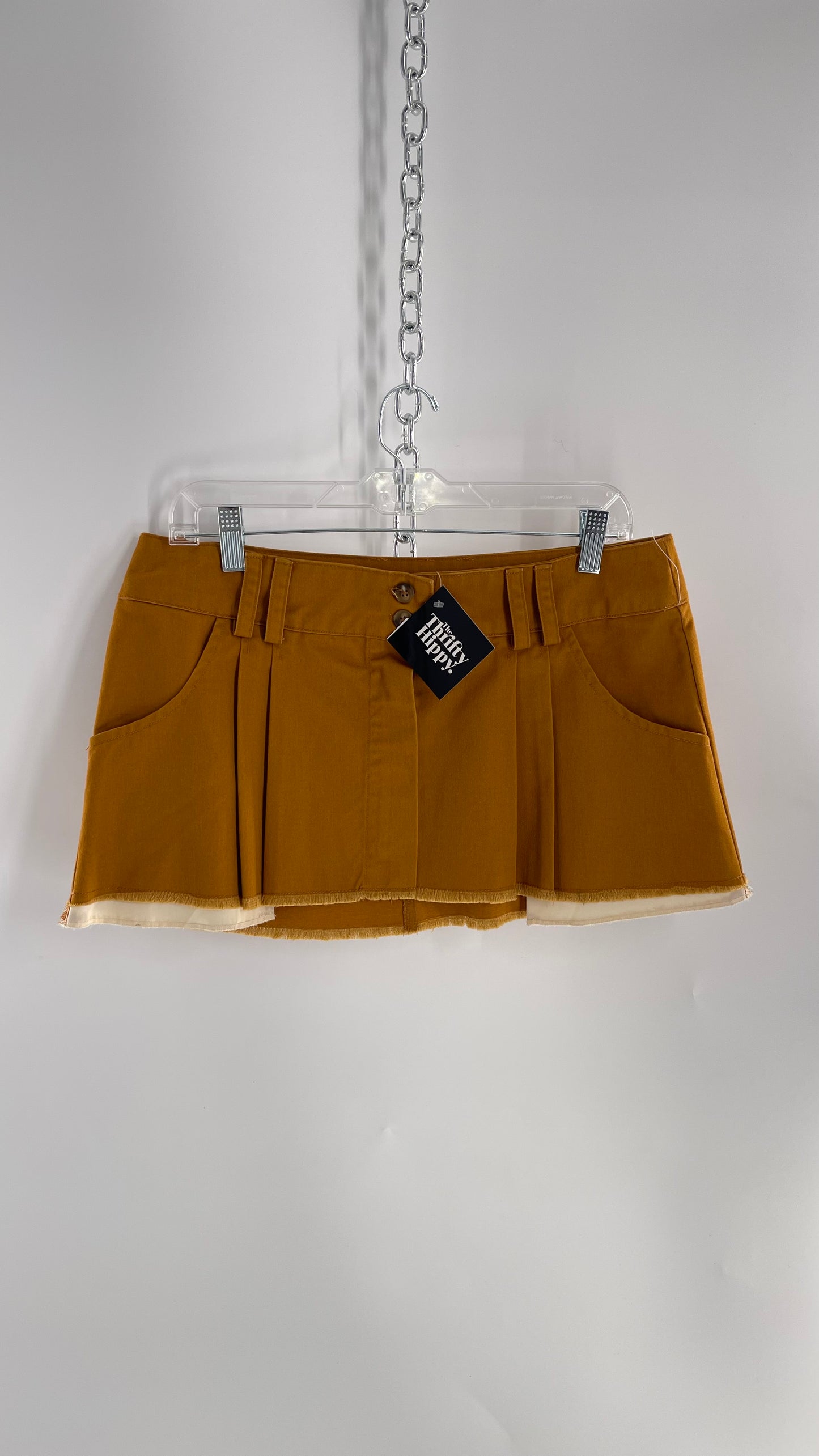 BDG Pumpkin Orange Pleated Mini Skirt with Exposed Pockets (Medium)