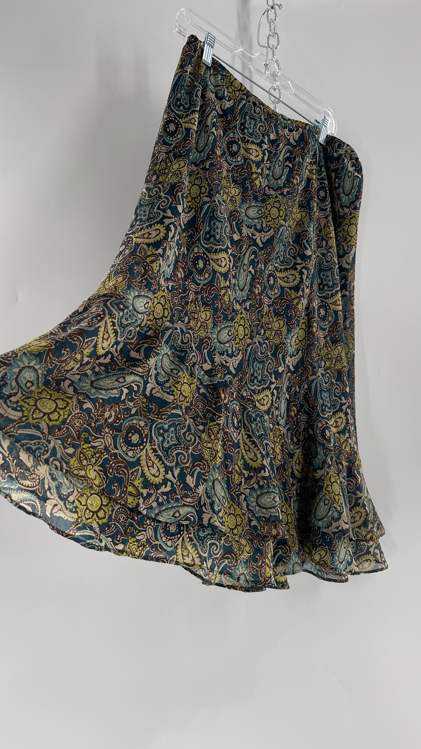 Vintage Paisley Brown/Blue/Green Skirt with Double Hem (16)