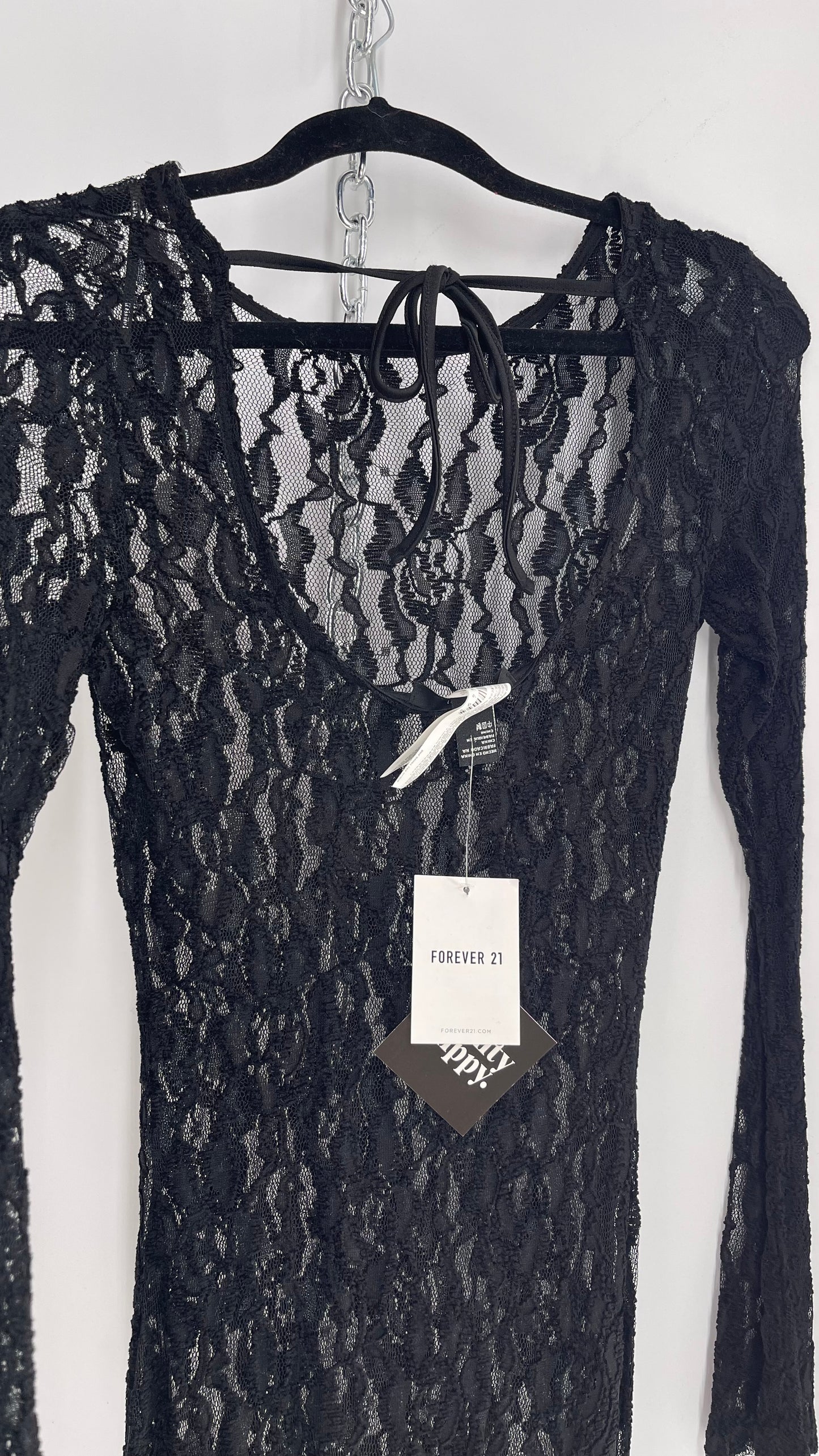 Forever 21 Black Lace Long Sleeve Full Length Dress with Tags Attached (Small)