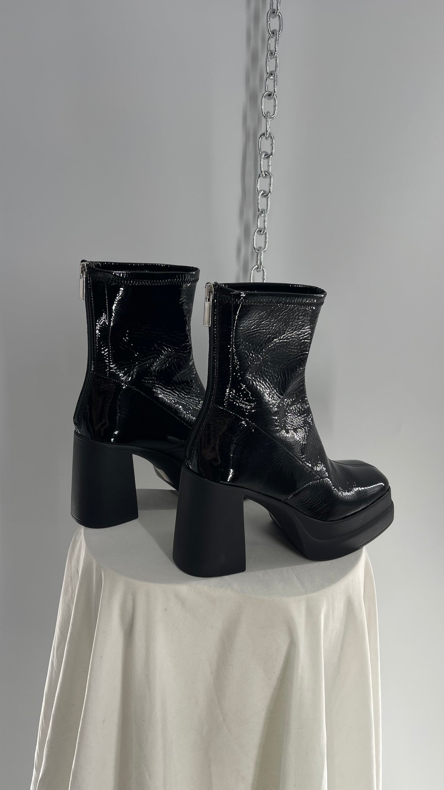 Free People Double Stack Platform Black Patent Leather Boot (38)