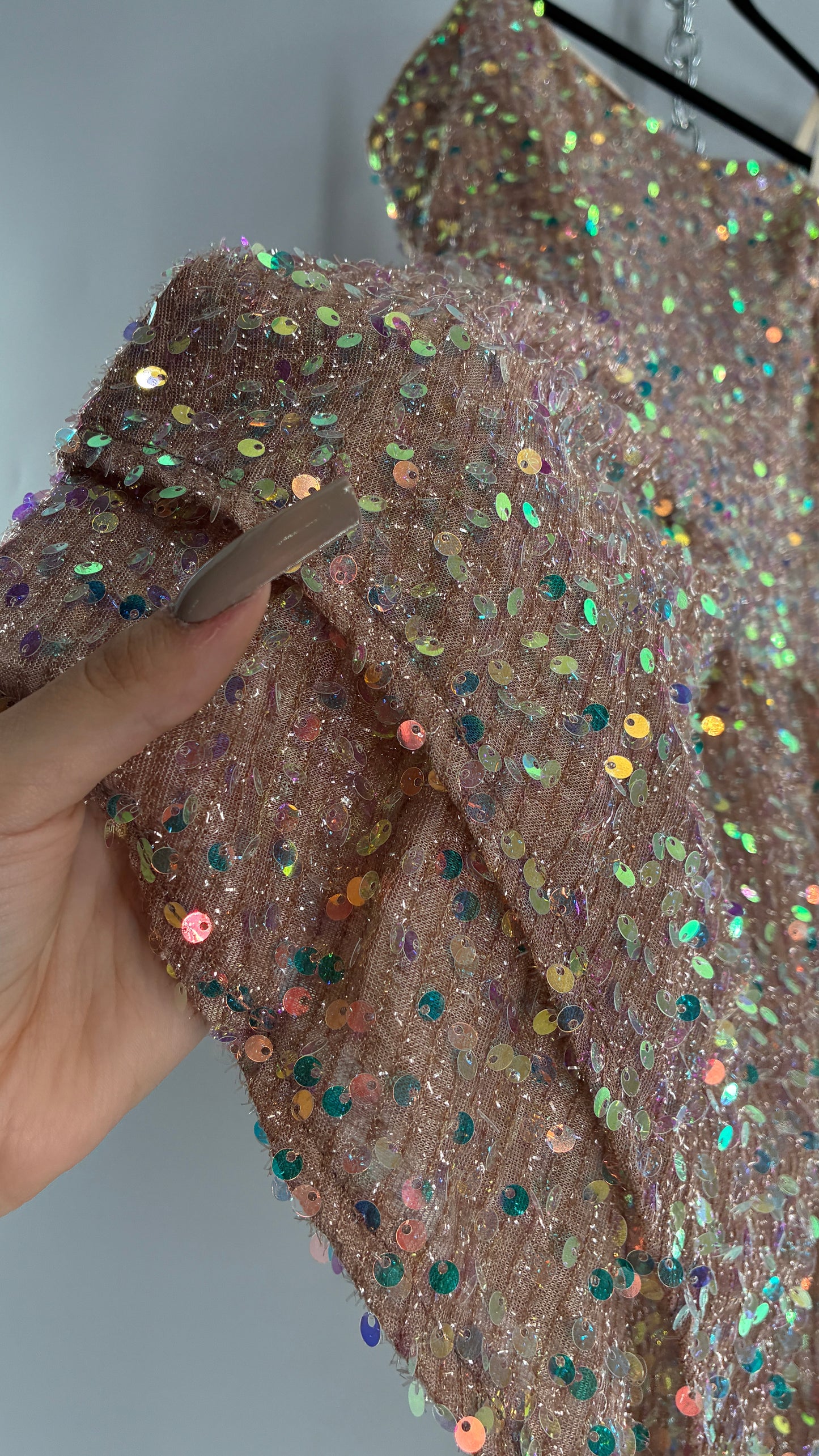 Nude Sequin Pointed Hem Mini Dress (L)
