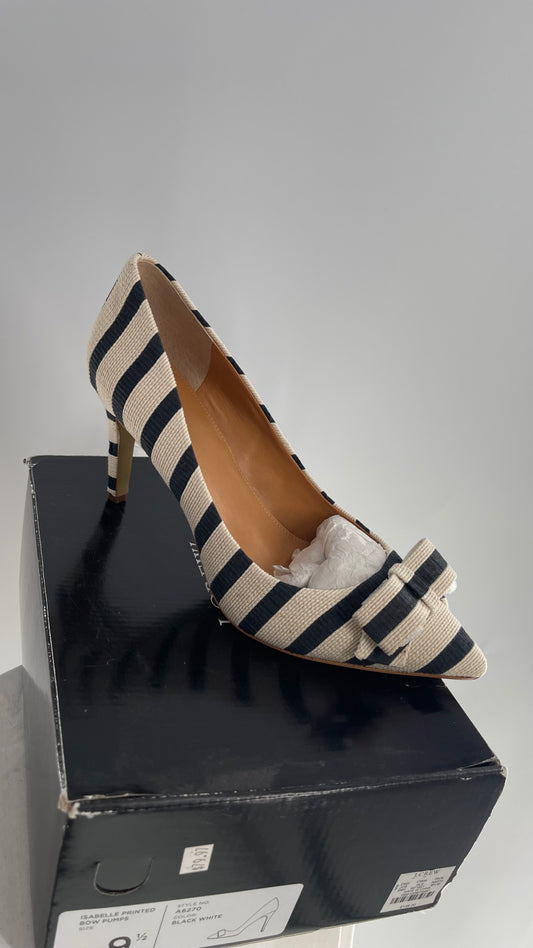 JCREW Cloth Off White and Blue Striped Bow Front Heel (9.5)