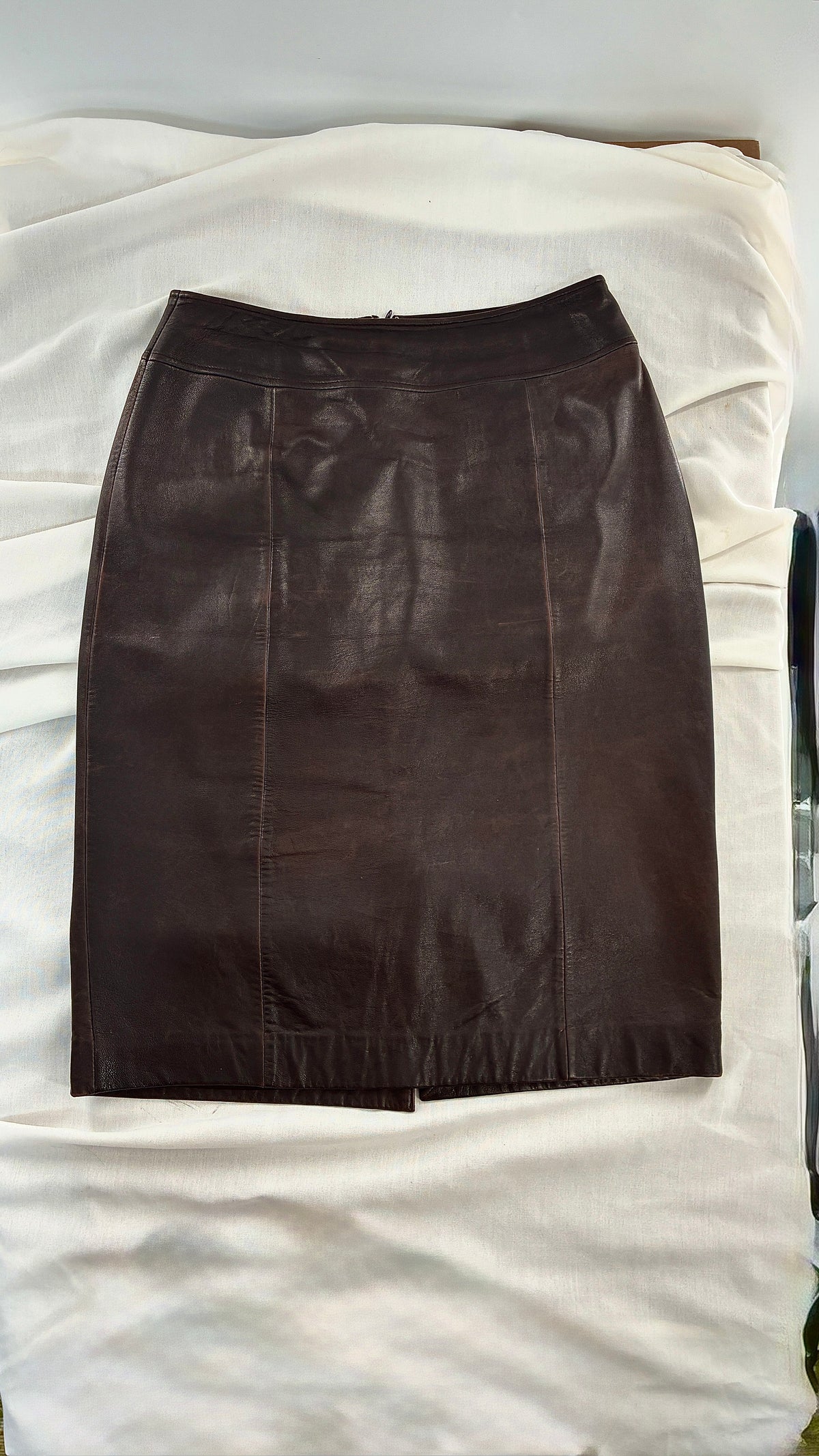 Vintage BROOKS BROTHERS Brown Distressed Genuine Leather Skirt (6)
