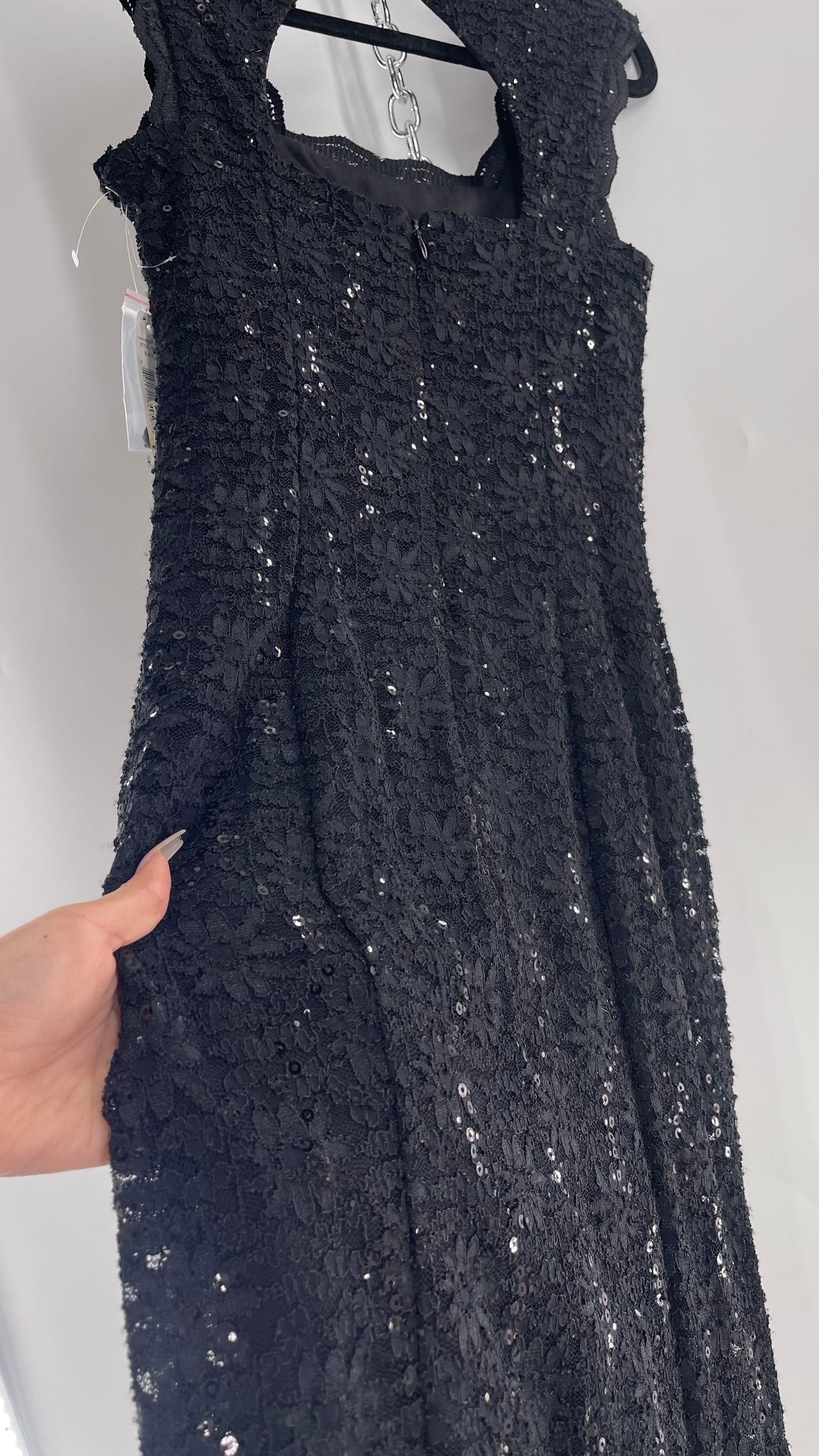 Vintage R & M Richards Black Sequin Midi Dress (4P)